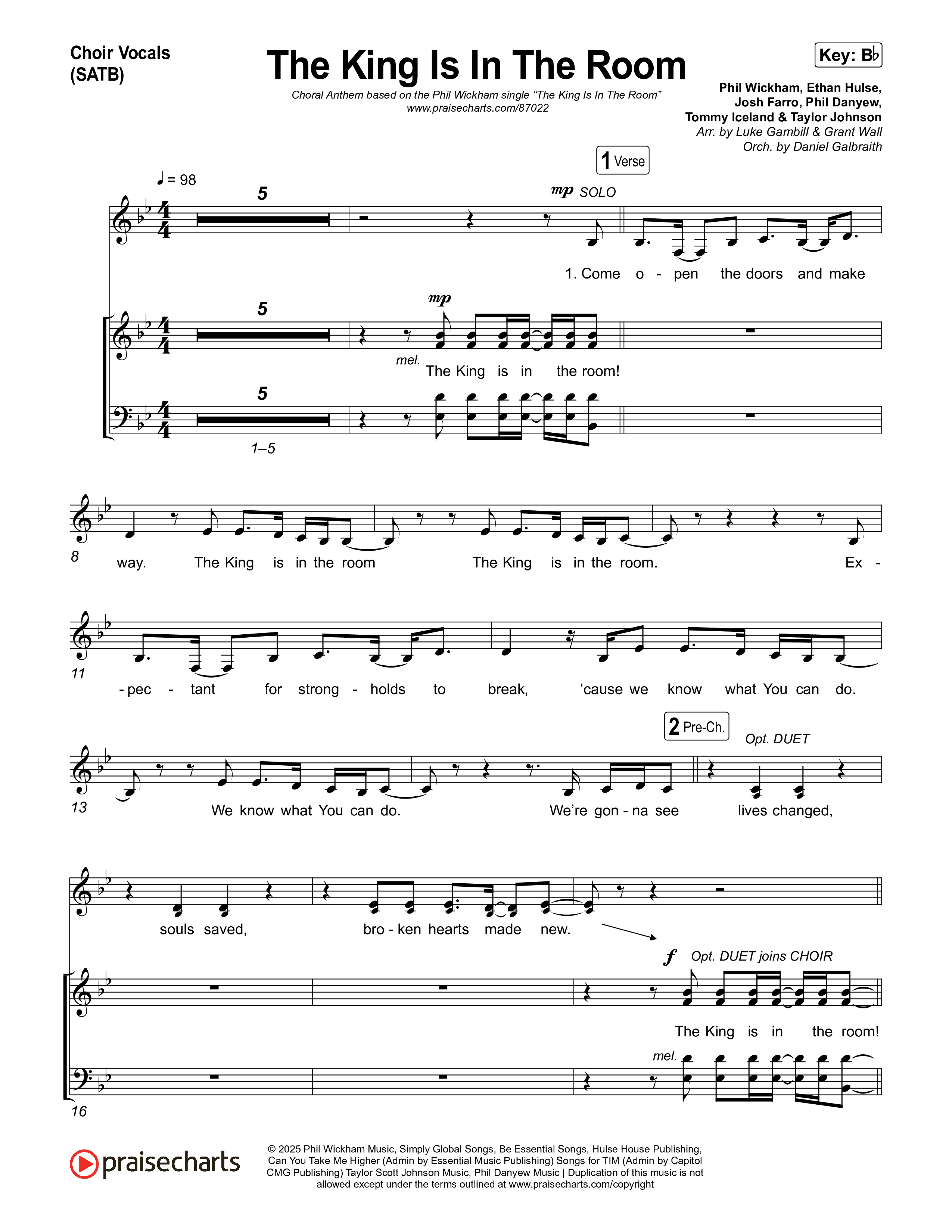 The King Is In The Room (Choral Anthem SATB) Choir Sheet (SATB) (Phil Wickham / Arr. Luke Gambill)