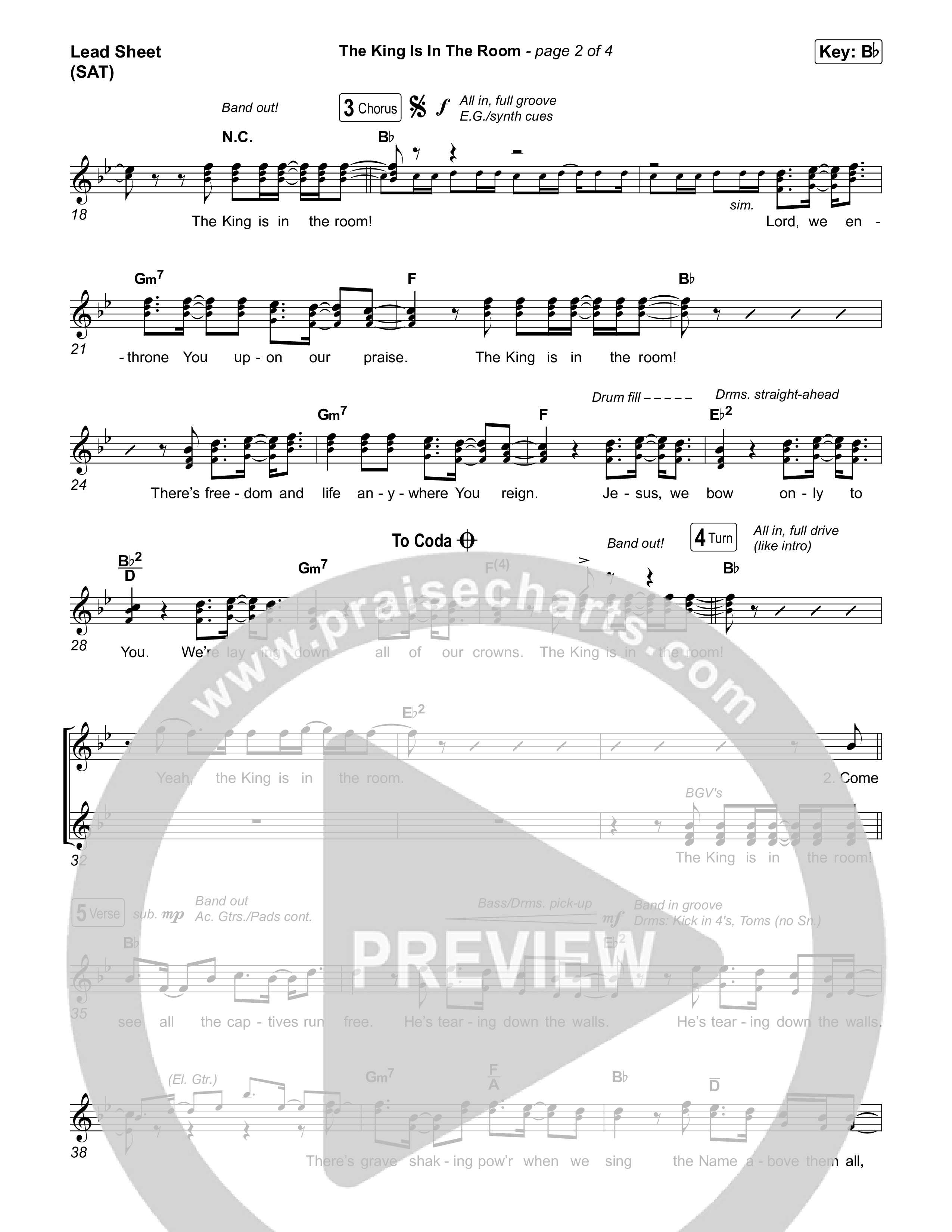 The King Is In The Room (Choral Anthem SATB) Lead Sheet (SAT) (Phil Wickham / Arr. Luke Gambill)
