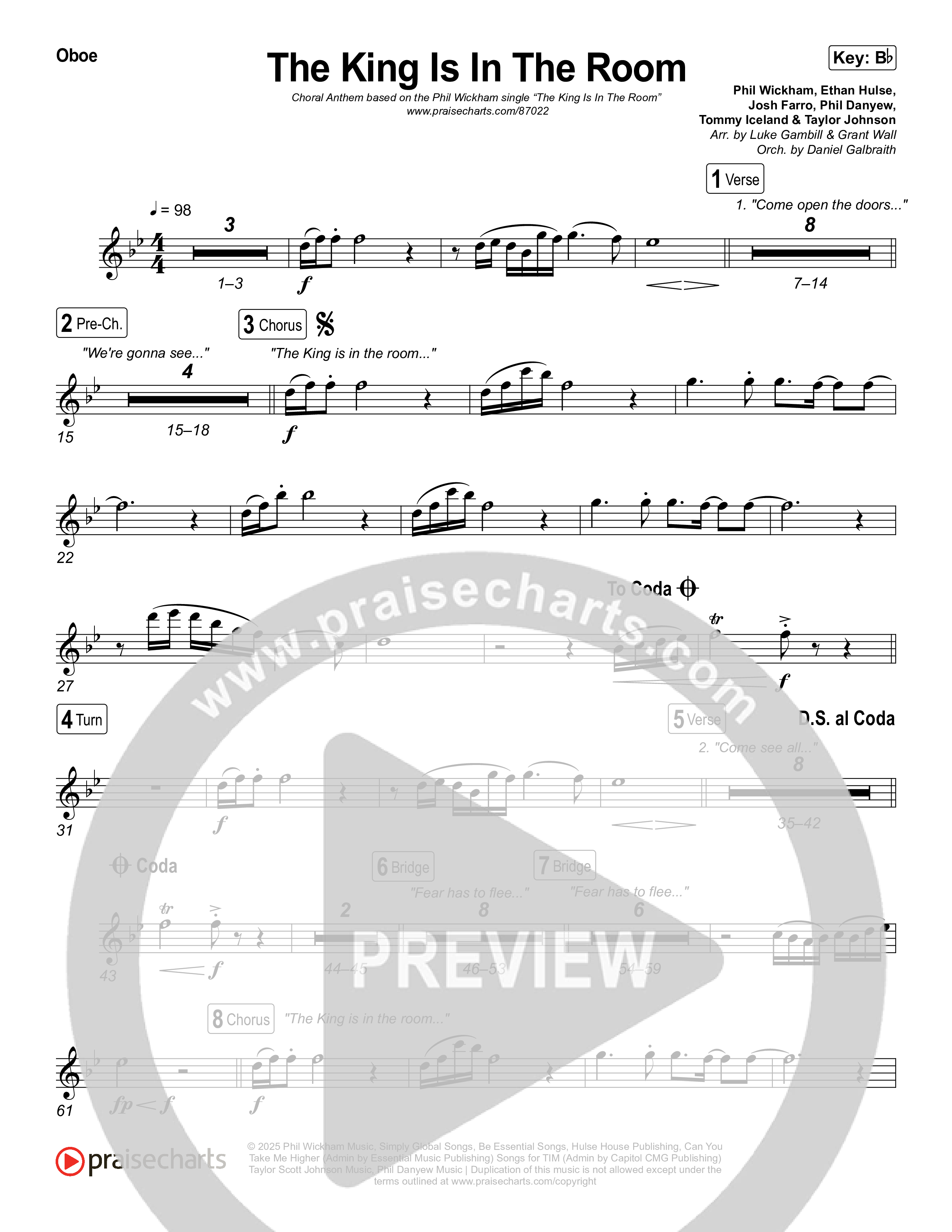 The King Is In The Room (Choral Anthem SATB) Wind Pack (Phil Wickham / Arr. Luke Gambill)