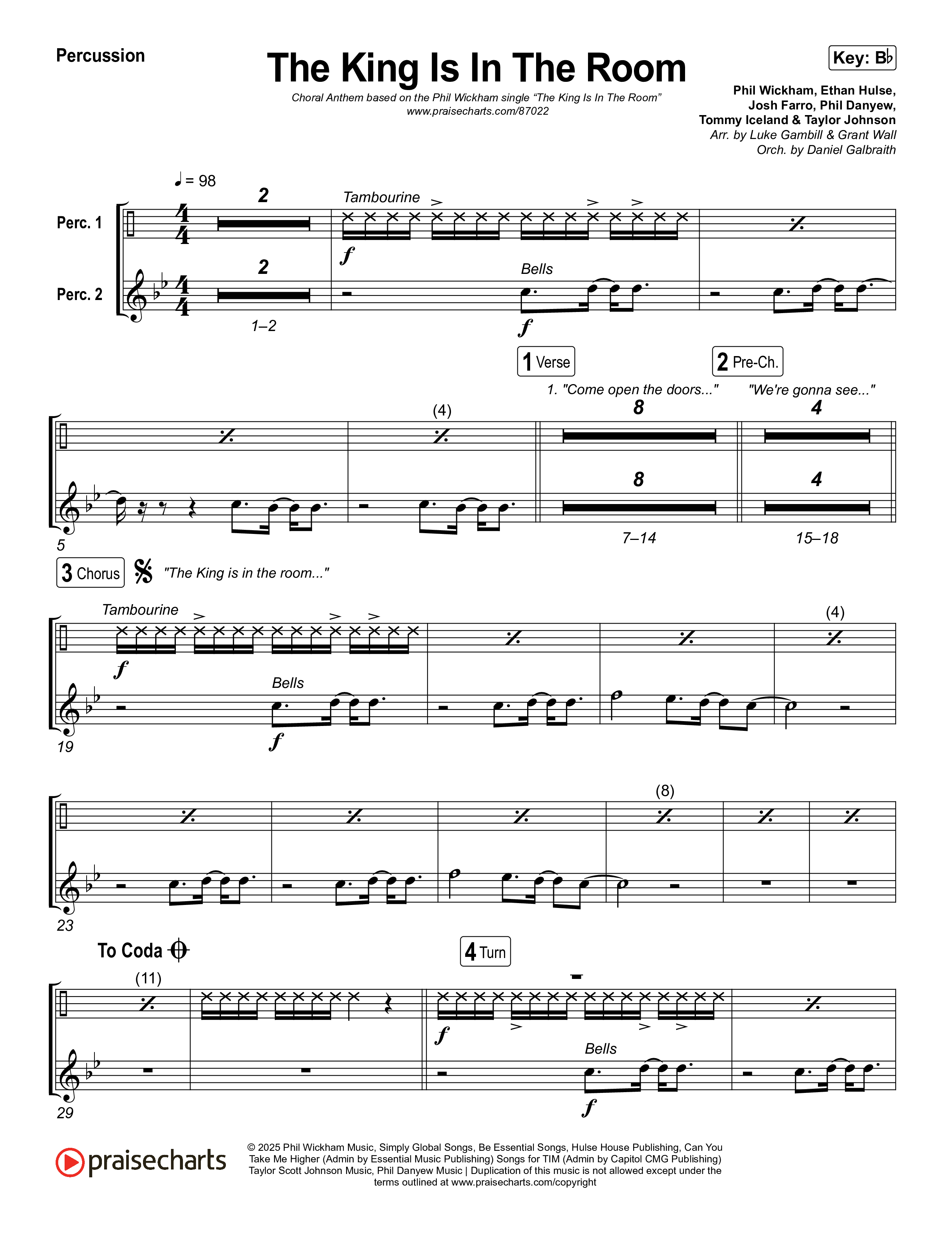 The King Is In The Room (Choral Anthem SATB) Percussion (Phil Wickham / Arr. Luke Gambill)