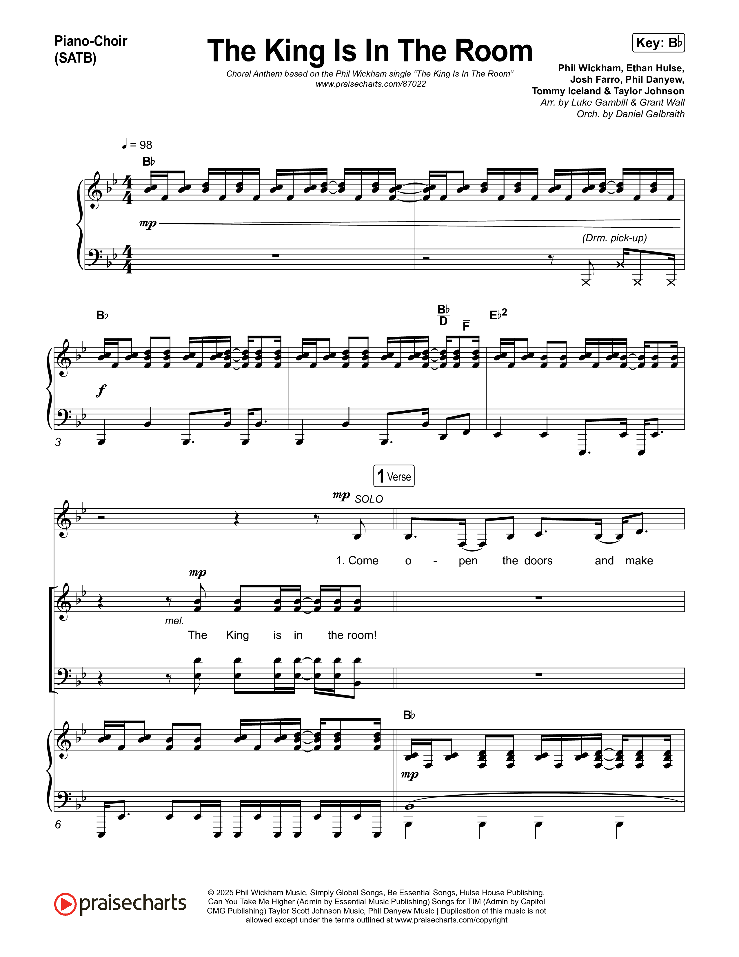 The King Is In The Room (Choral Anthem SATB) Piano/Vocal (SATB) (Phil Wickham / Arr. Luke Gambill)