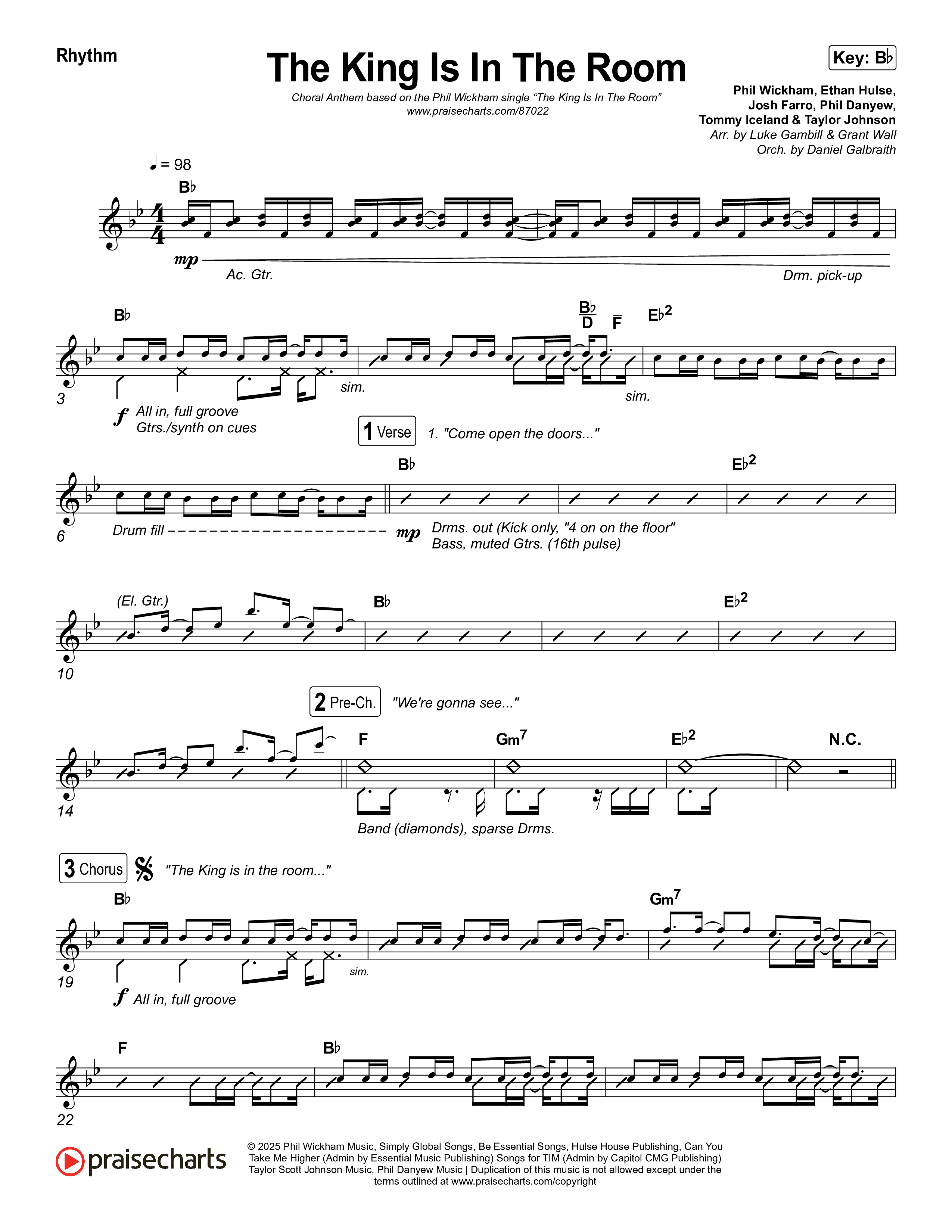 The King Is In The Room (Choral Anthem SATB) Rhythm Chart (Phil Wickham / Arr. Luke Gambill)