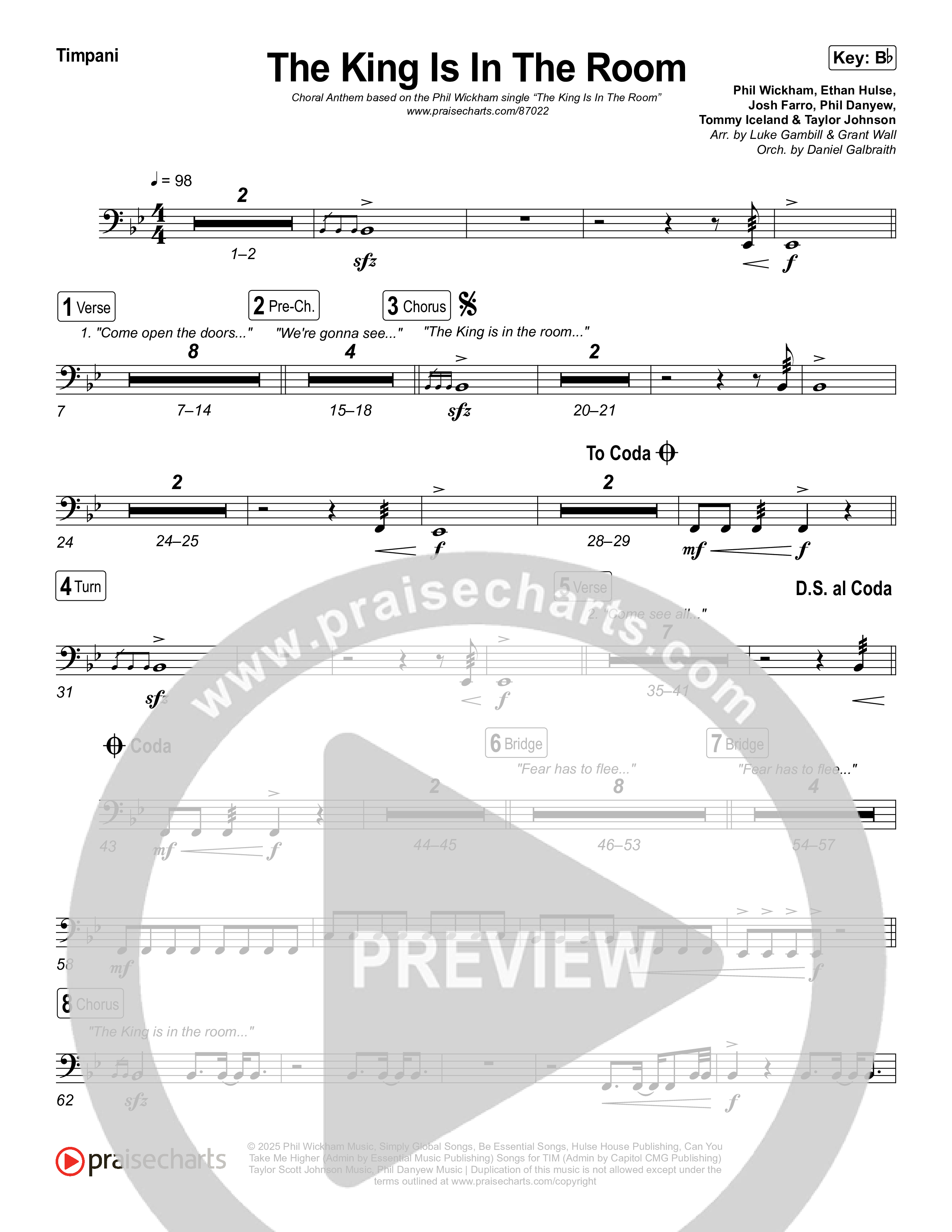 The King Is In The Room (Choral Anthem SATB) Timpani (Phil Wickham / Arr. Luke Gambill)