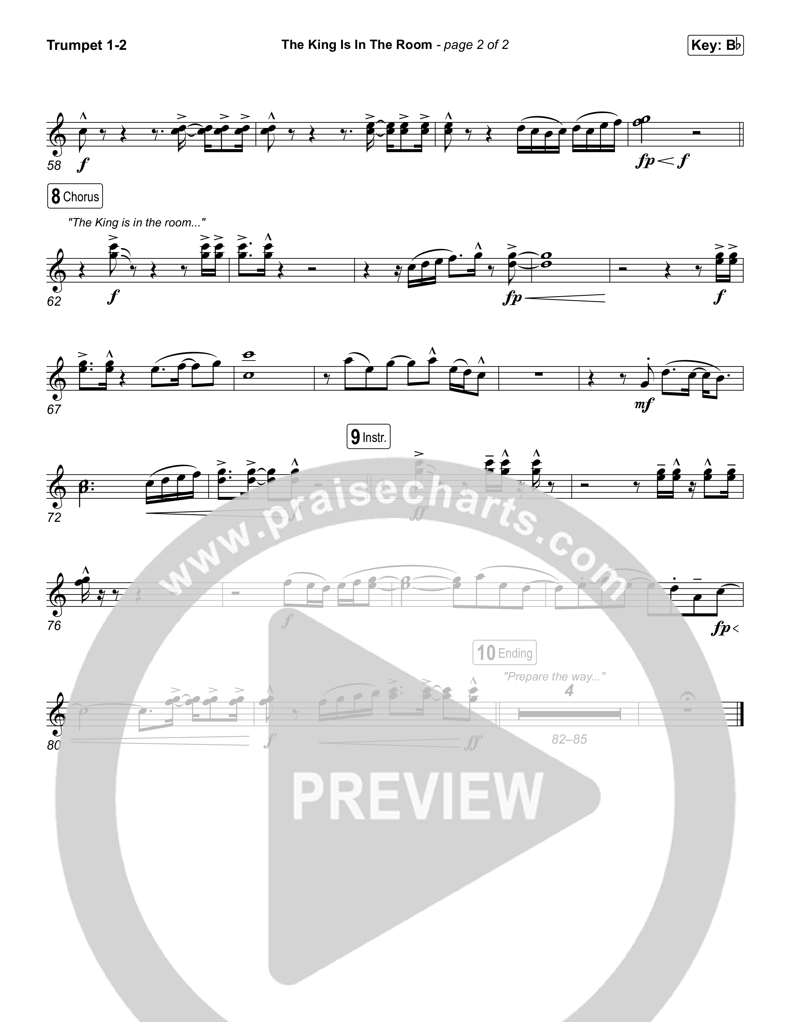 The King Is In The Room (Choral Anthem SATB) Trumpet 1,2 (Phil Wickham / Arr. Luke Gambill)