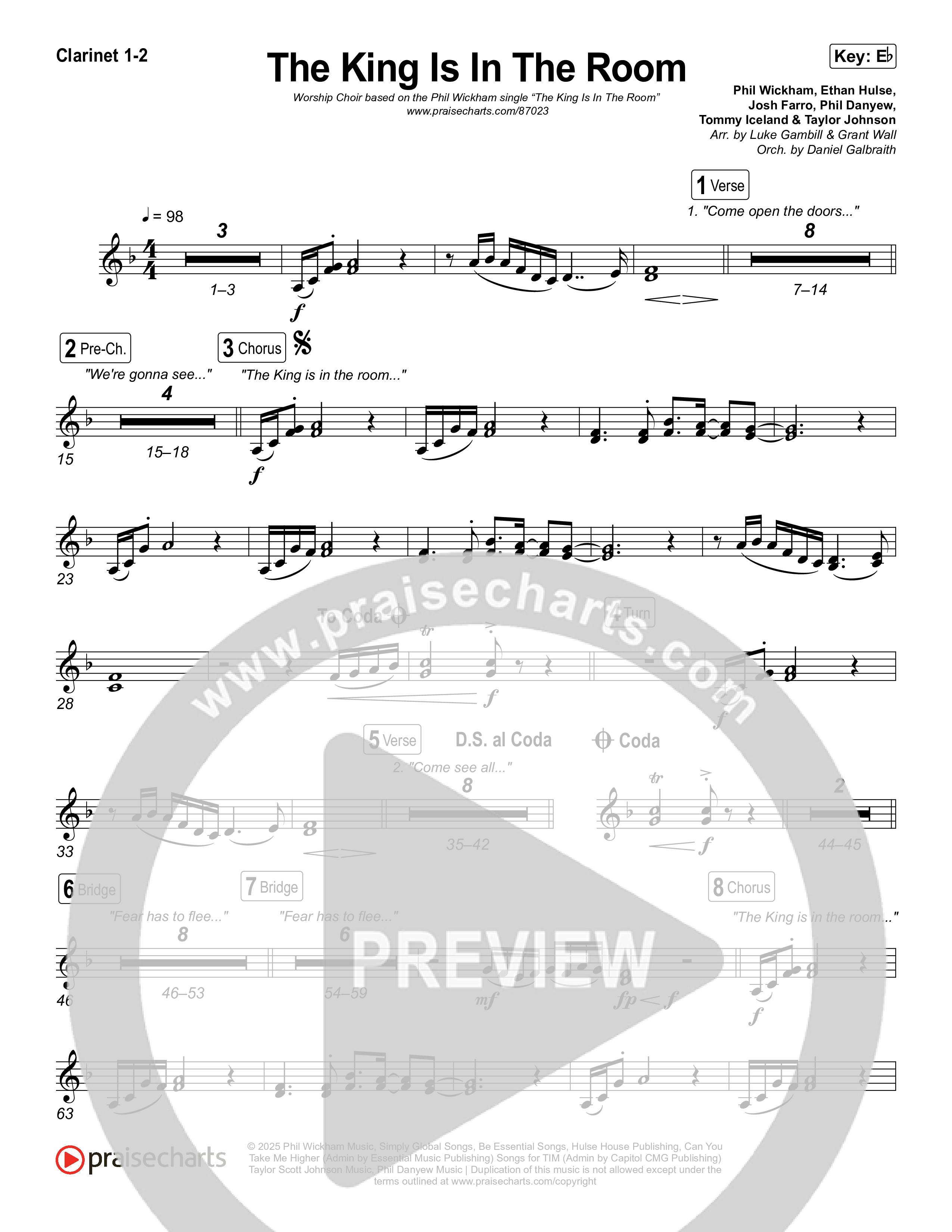 The King Is In The Room (Worship Choir/SAB) Clarinet 1/2 (Phil Wickham / Arr. Luke Gambill)