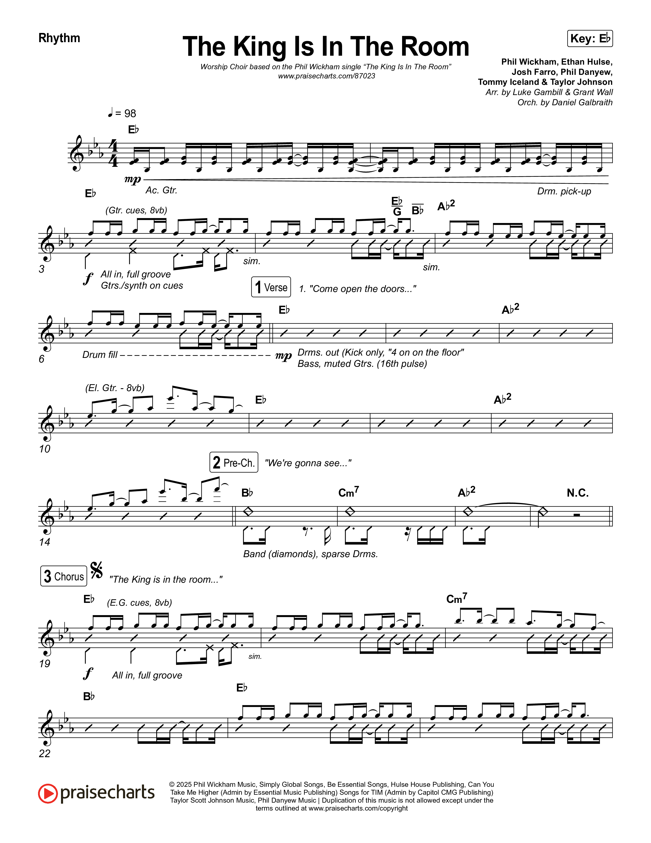 The King Is In The Room (Worship Choir/SAB) Rhythm Chart (Phil Wickham / Arr. Luke Gambill)