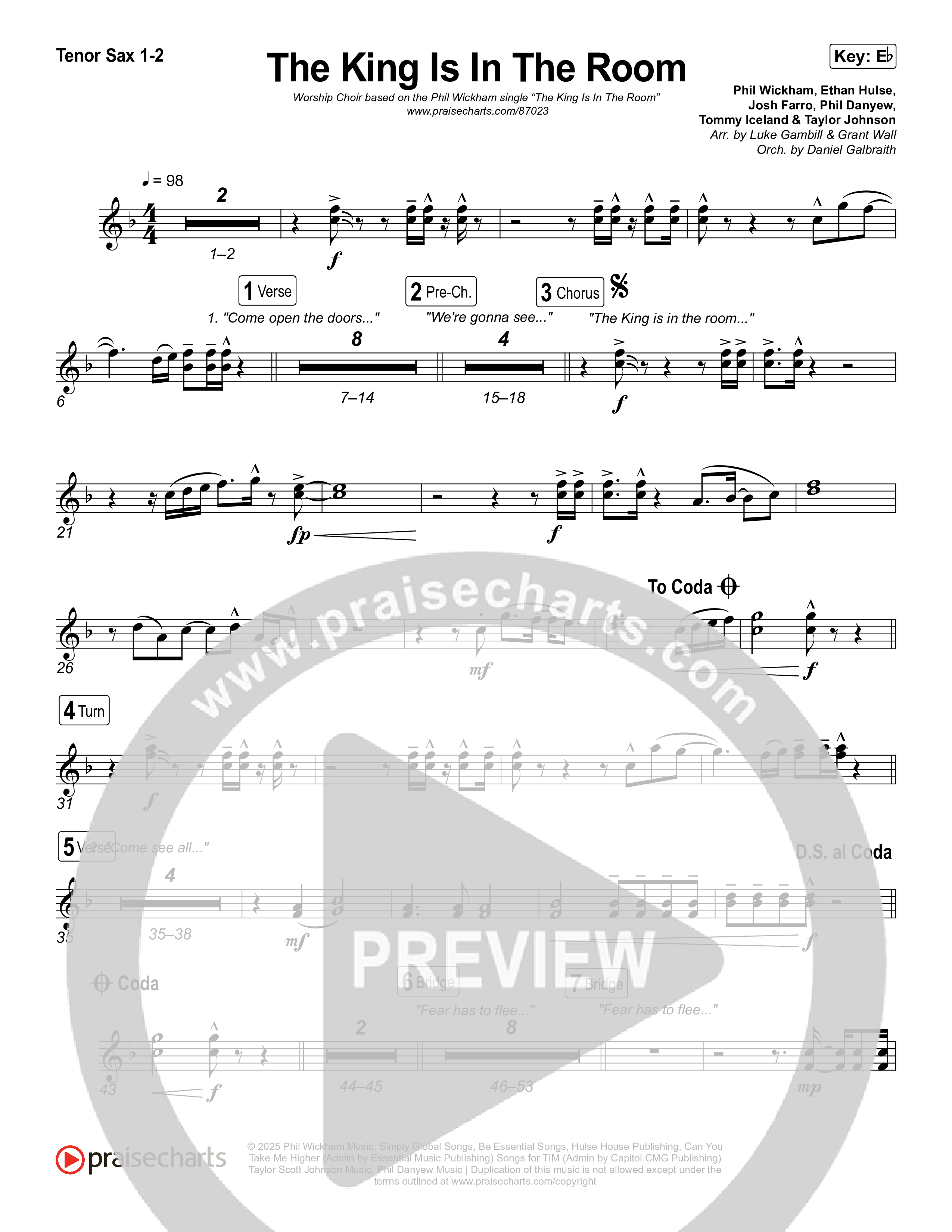 The King Is In The Room (Worship Choir/SAB) Sax Pack (Phil Wickham / Arr. Luke Gambill)