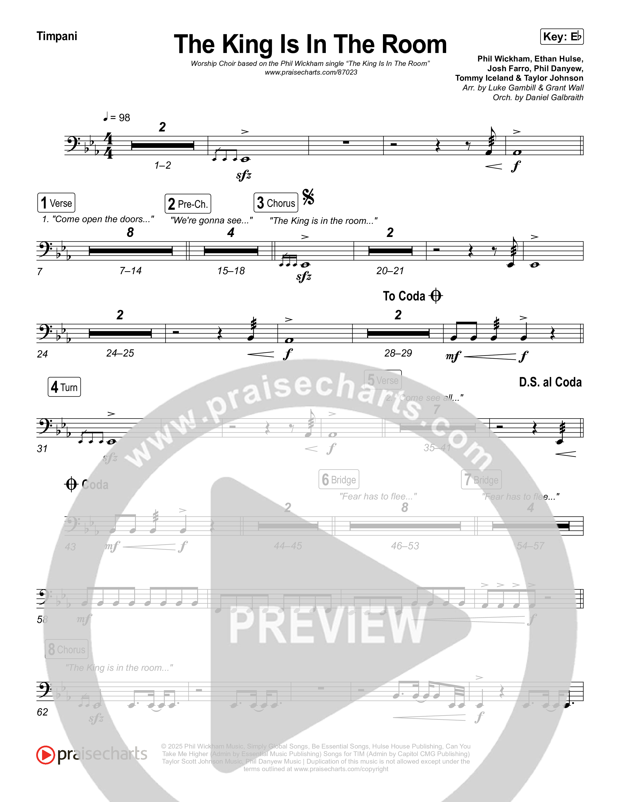 The King Is In The Room (Worship Choir/SAB) Timpani (Phil Wickham / Arr. Luke Gambill)