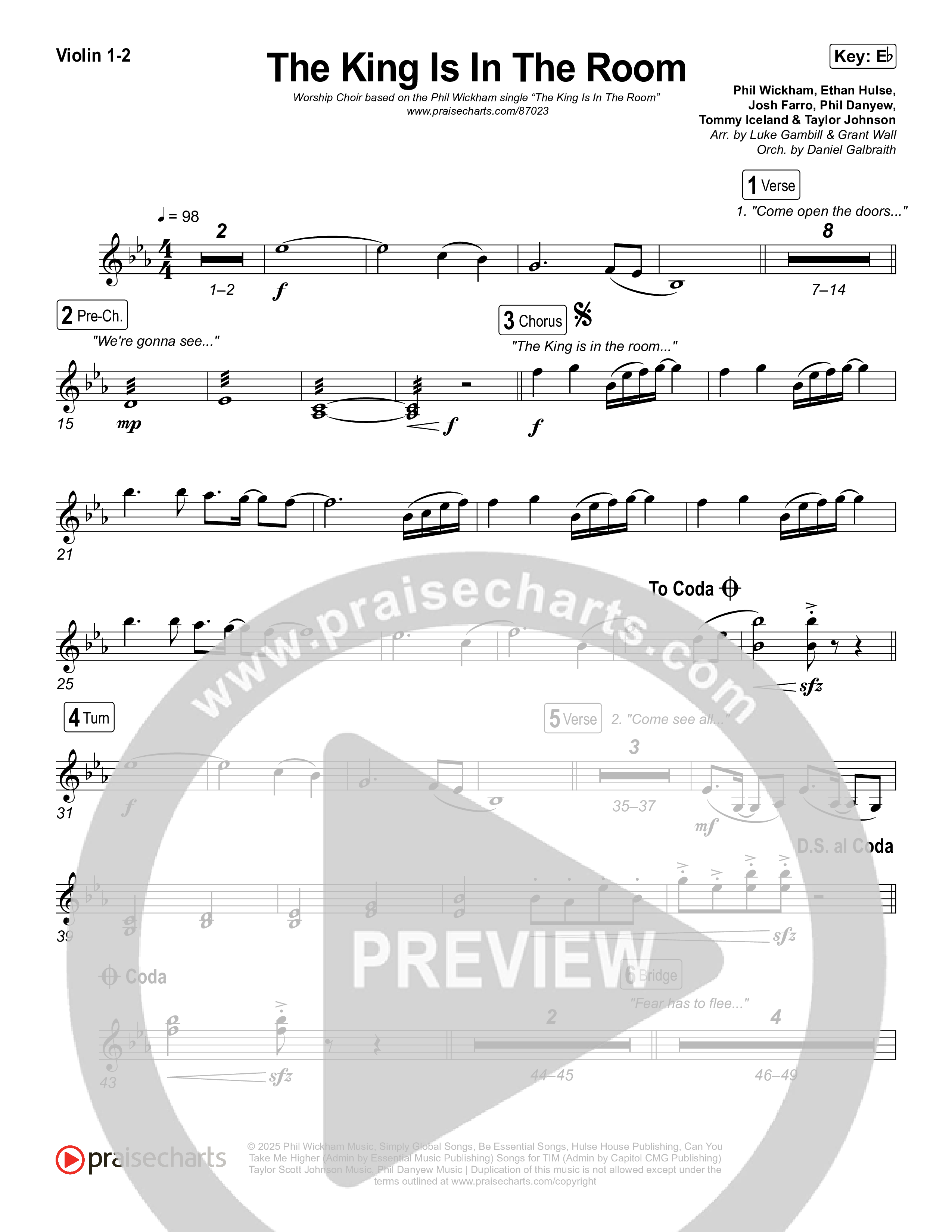 The King Is In The Room (Worship Choir/SAB) Violin 1/2 (Phil Wickham / Arr. Luke Gambill)