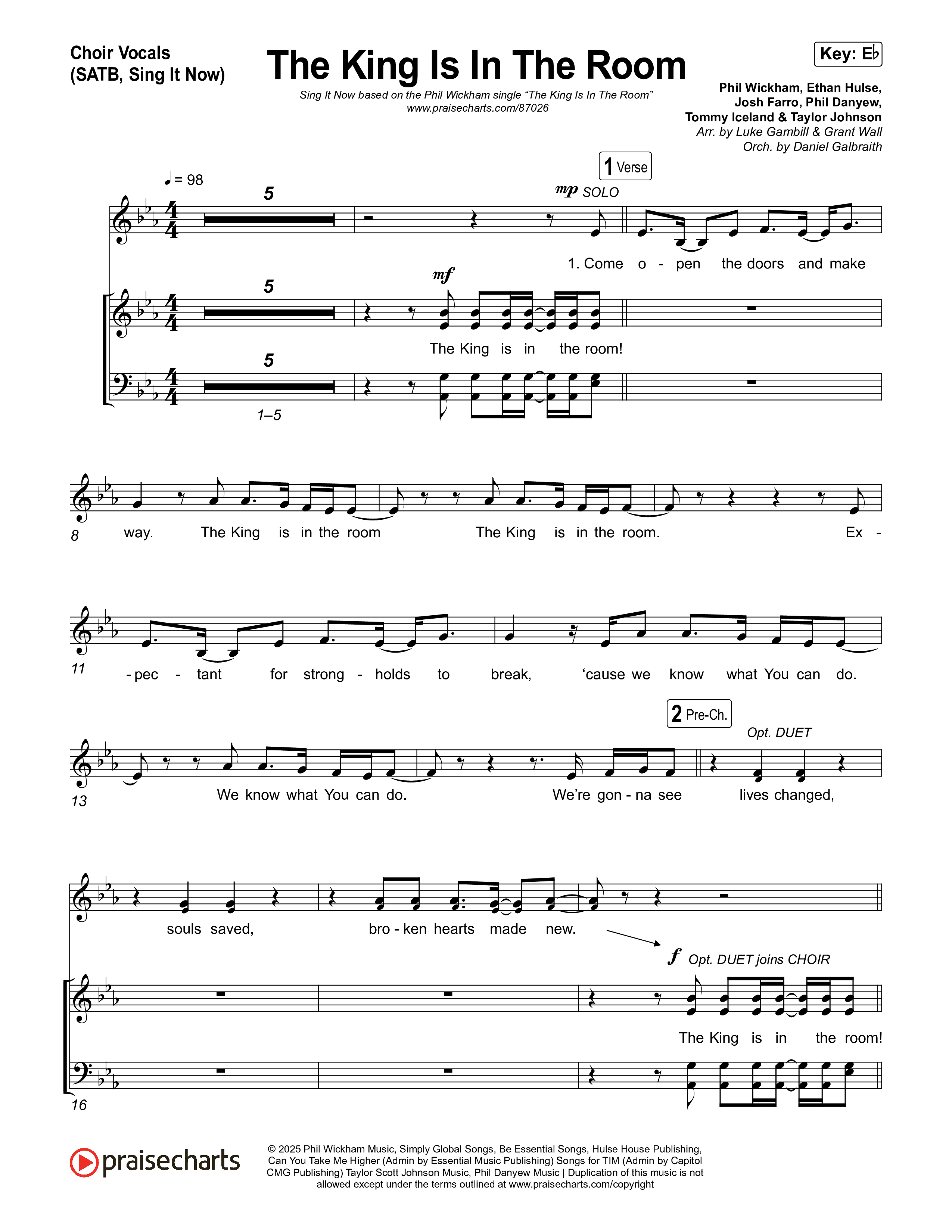 The King Is In The Room (Sing It Now) Choir Sheet (SATB) (Phil Wickham / Arr. Luke Gambill)