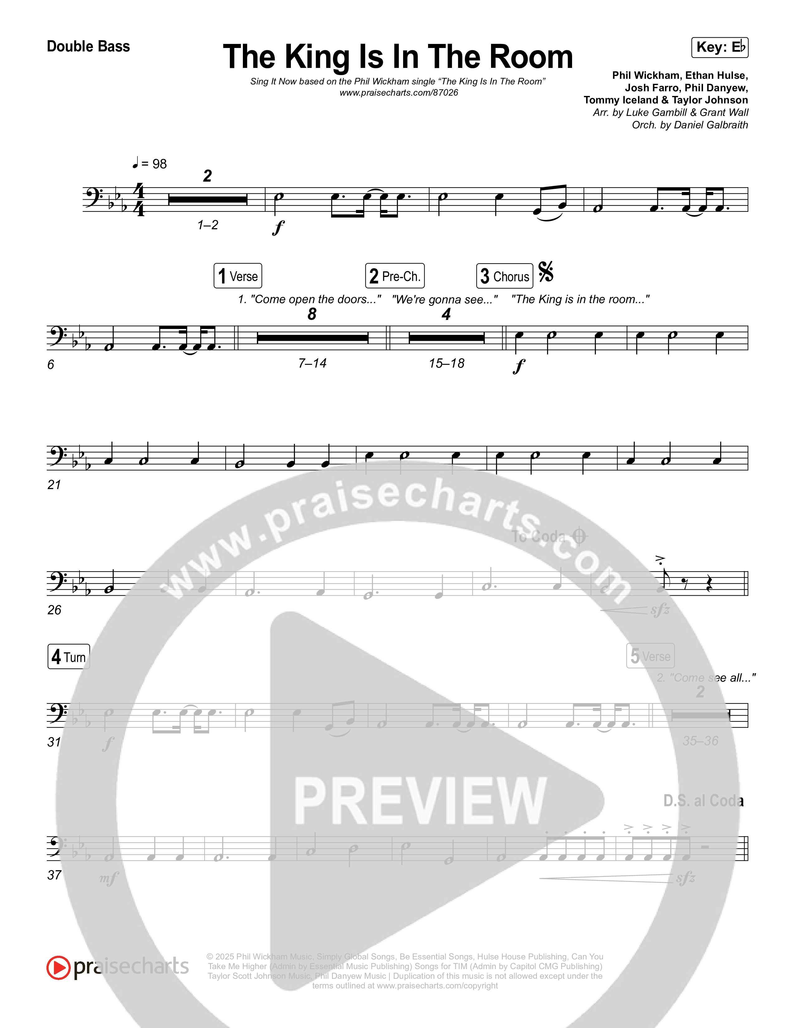 The King Is In The Room (Sing It Now) Double Bass (Phil Wickham / Arr. Luke Gambill)