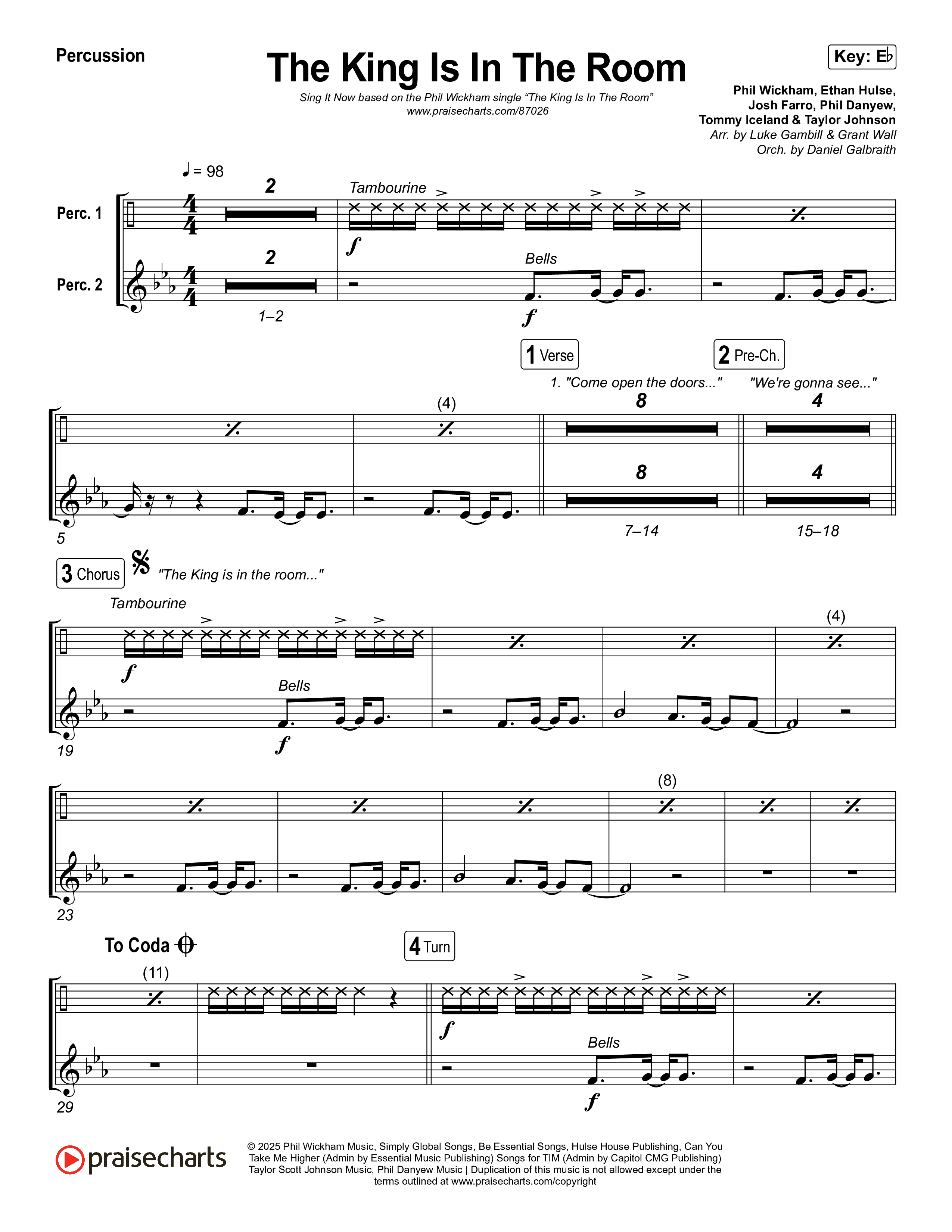 The King Is In The Room (Sing It Now) Percussion (Phil Wickham / Arr. Luke Gambill)