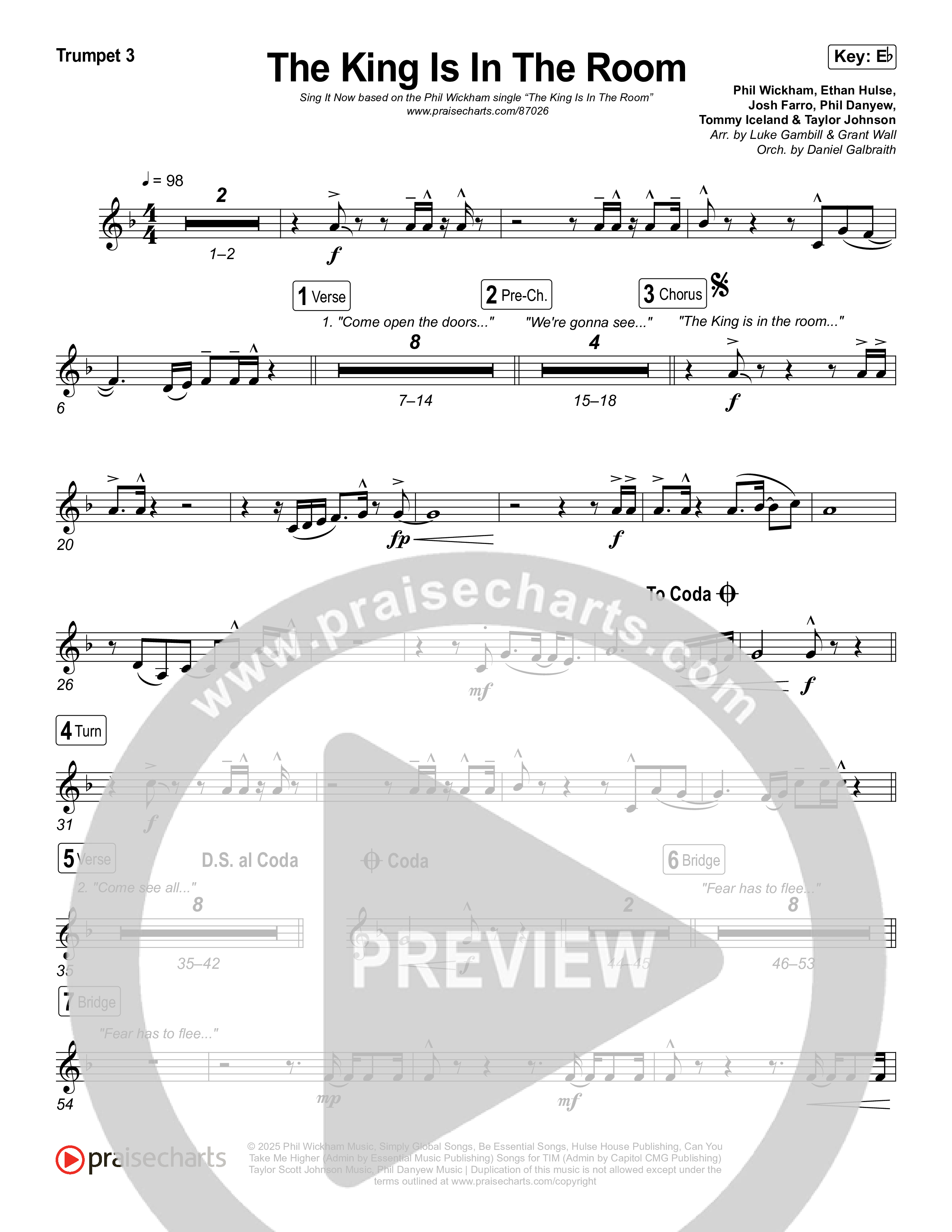 The King Is In The Room (Sing It Now) Trumpet 3 (Phil Wickham / Arr. Luke Gambill)