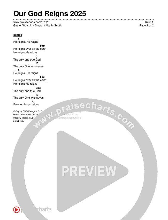 Our God Reigns 2025 Chord Chart (Gather Worship / Sinach / Martin Smith)