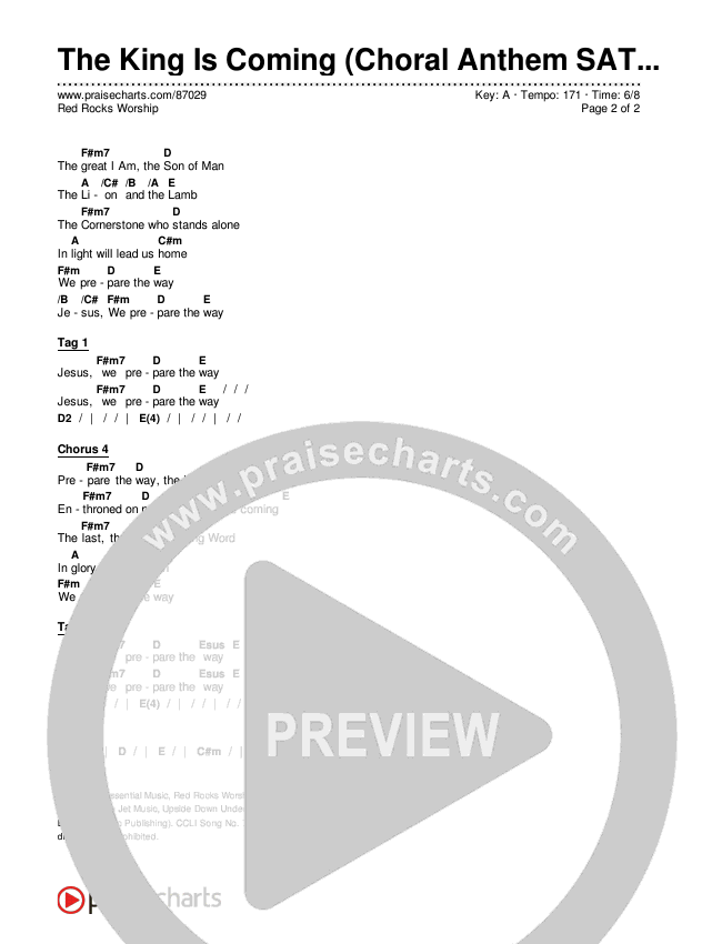 The King Is Coming (Choral Anthem SATB) Chords & Lyrics (Red Rocks Worship)