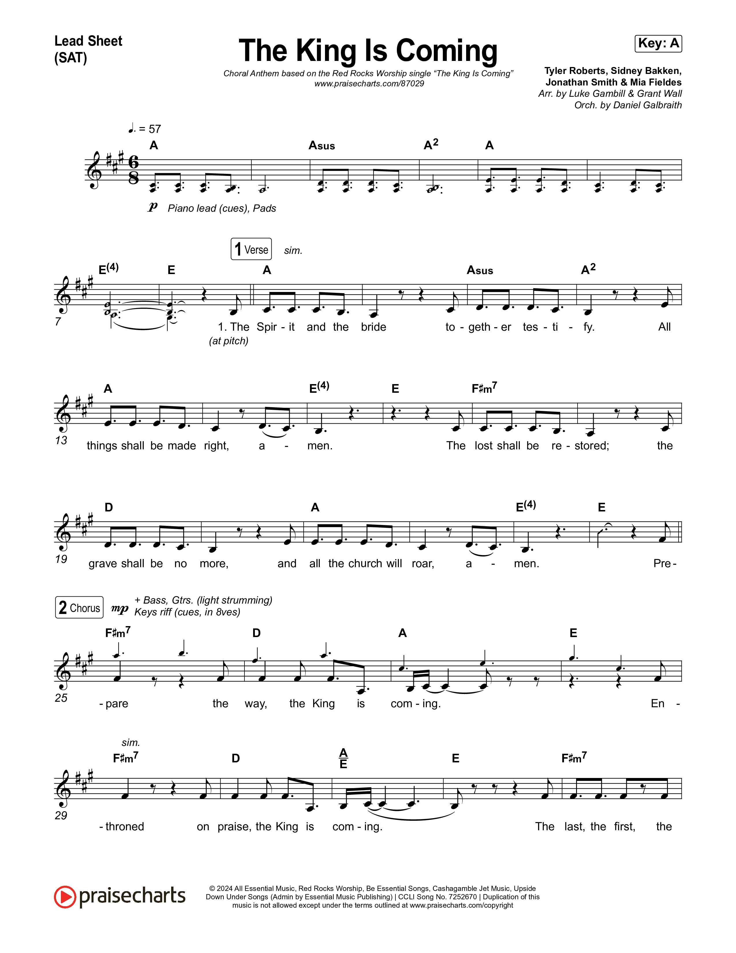 The King Is Coming (Choral Anthem SATB) Lead Sheet (SAT) (Red Rocks Worship)