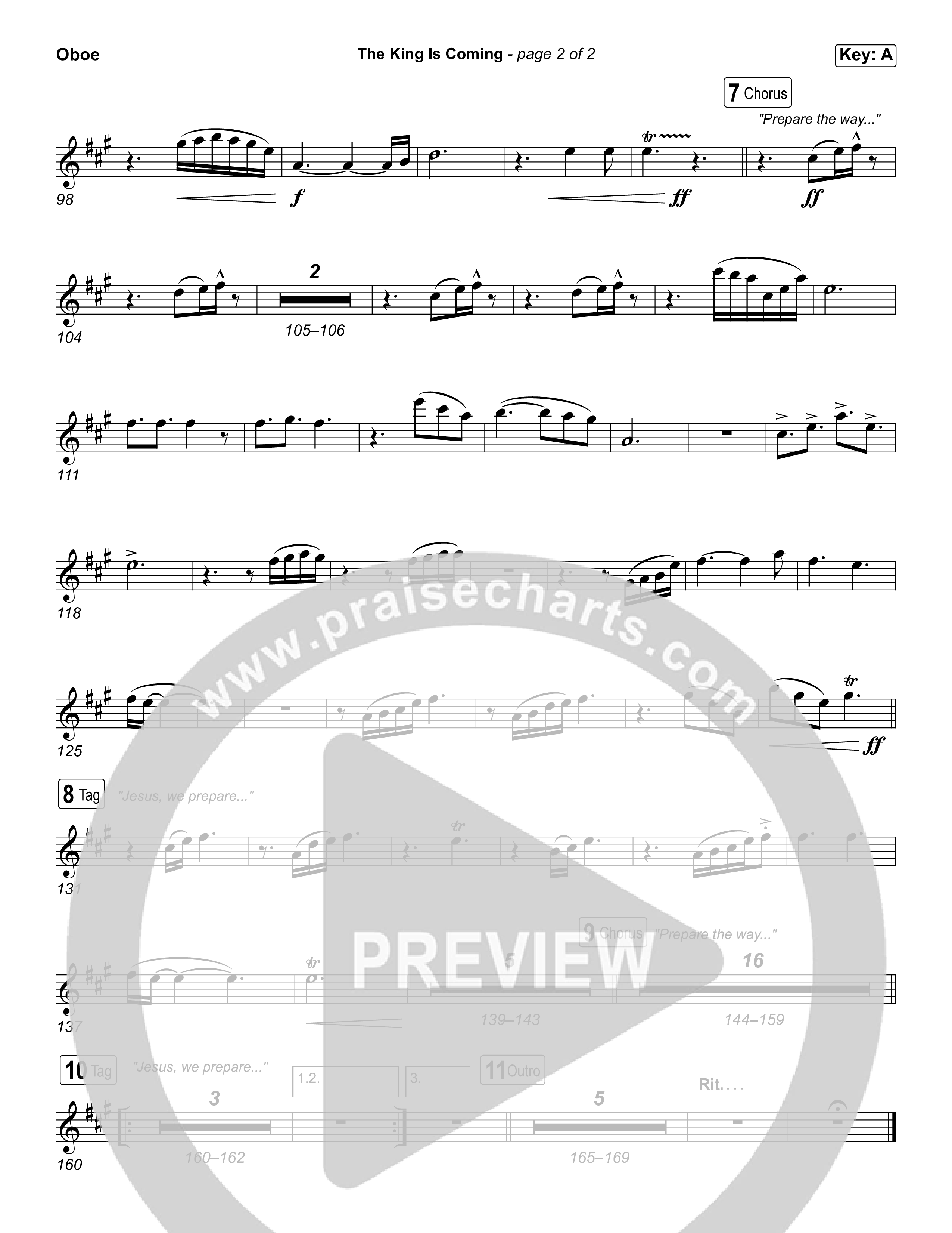 The King Is Coming (Choral Anthem SATB) Oboe (Red Rocks Worship)