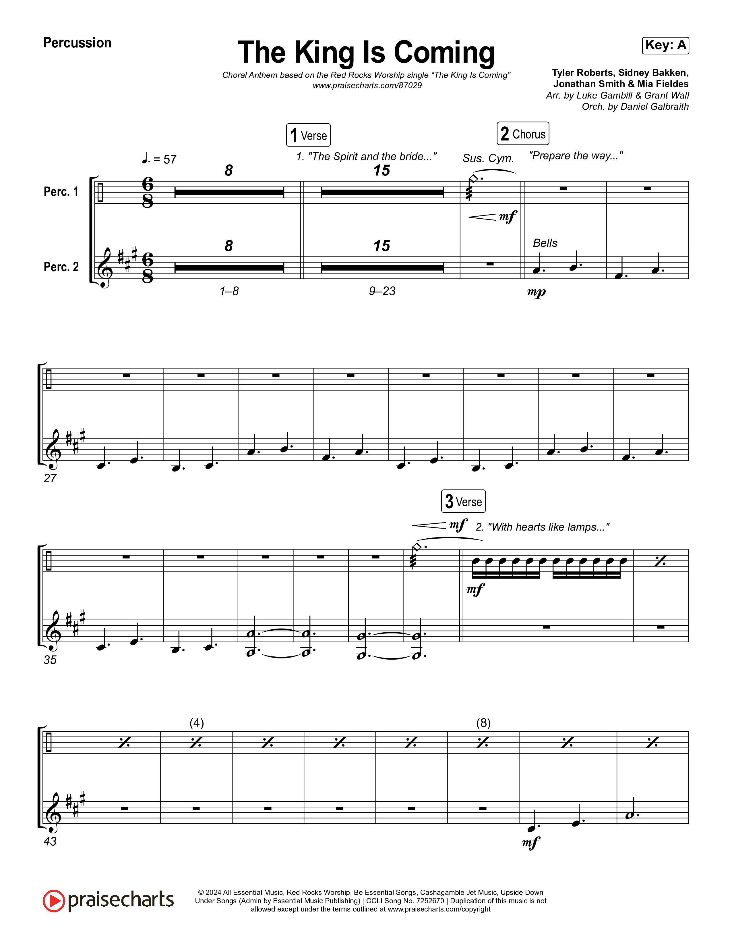 The King Is Coming (Choral Anthem SATB) Percussion (Red Rocks Worship)