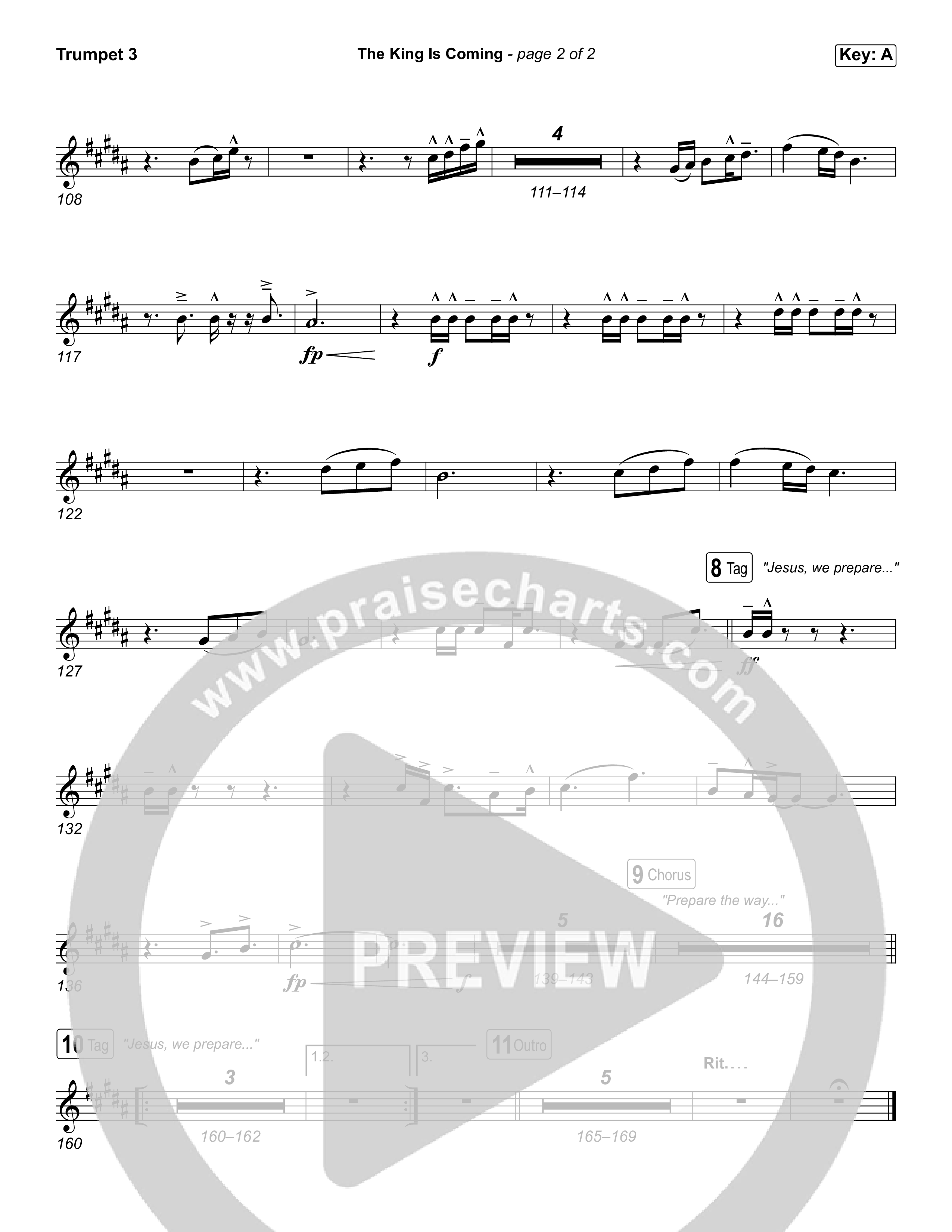 The King Is Coming (Choral Anthem SATB) Trumpet 3 (Red Rocks Worship)