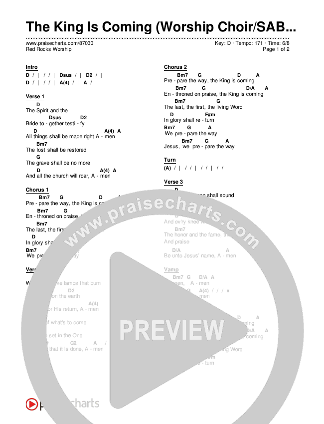 The King Is Coming (Worship Choir/SAB) Chords & Lyrics (Red Rocks Worship / Arr. Luke Gambill)