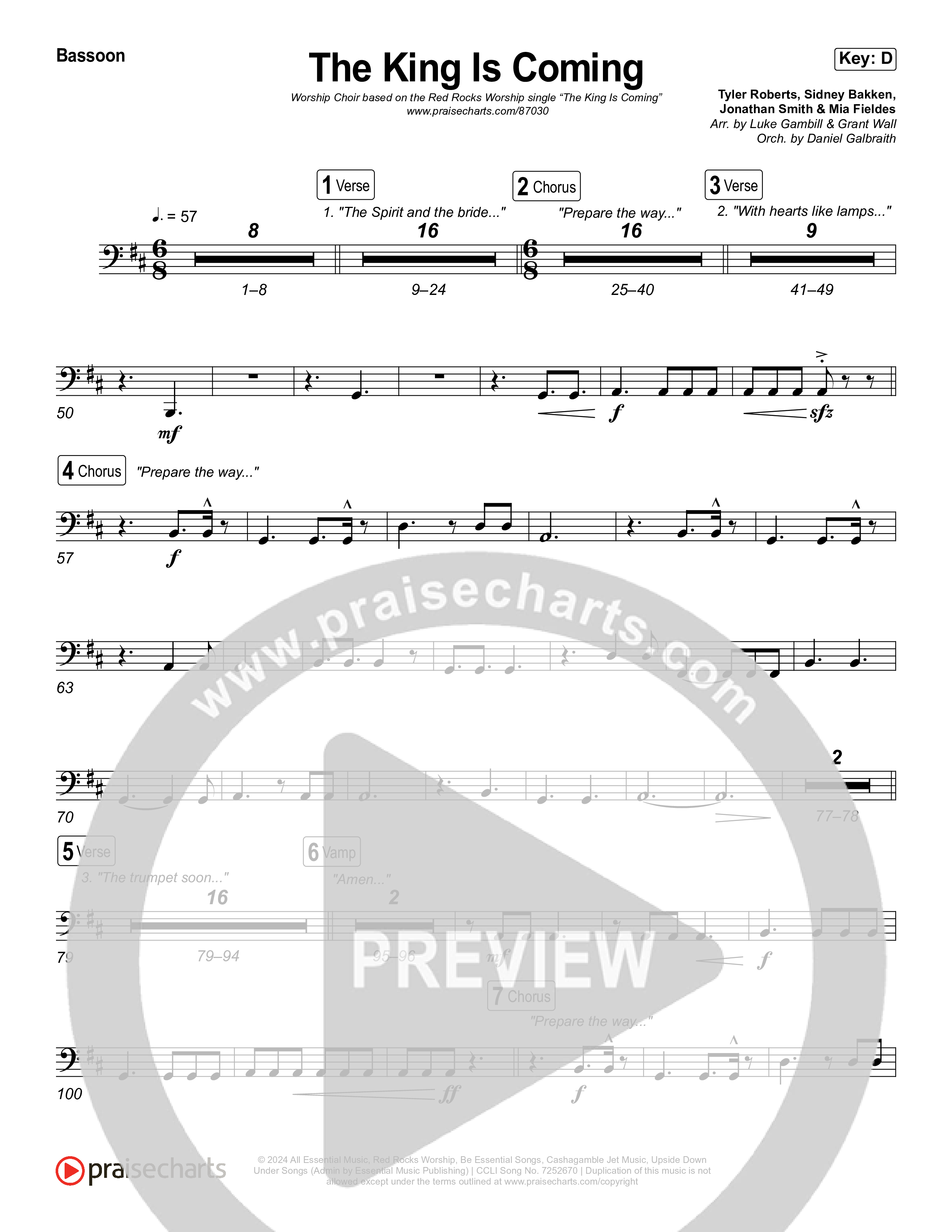 The King Is Coming (Worship Choir/SAB) Bassoon (Red Rocks Worship / Arr. Luke Gambill)