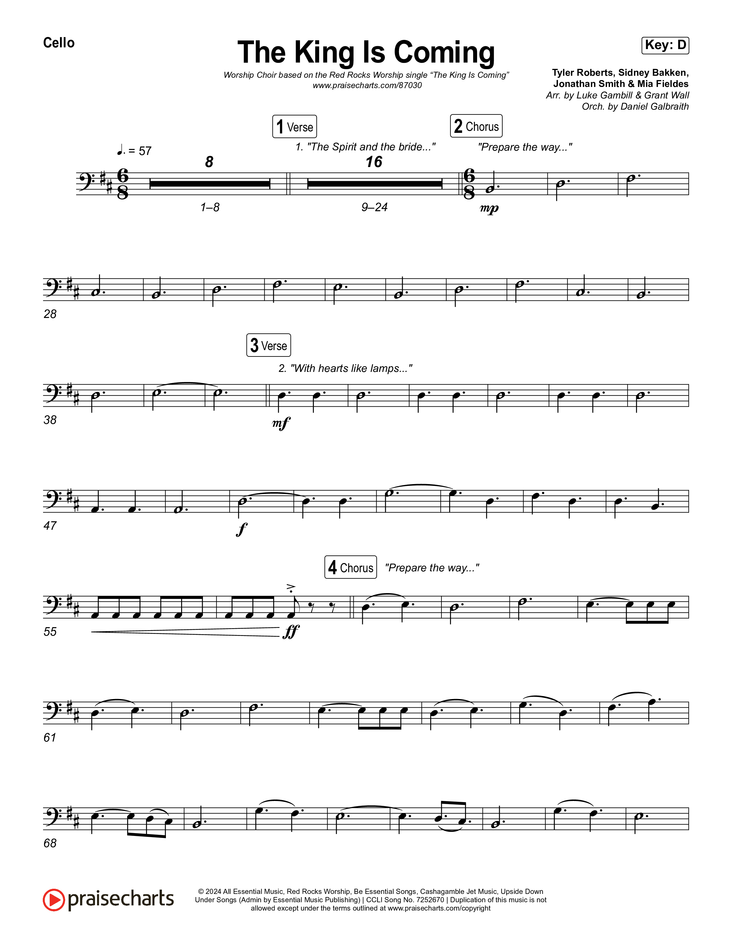 The King Is Coming (Worship Choir/SAB) Cello (Red Rocks Worship / Arr. Luke Gambill)