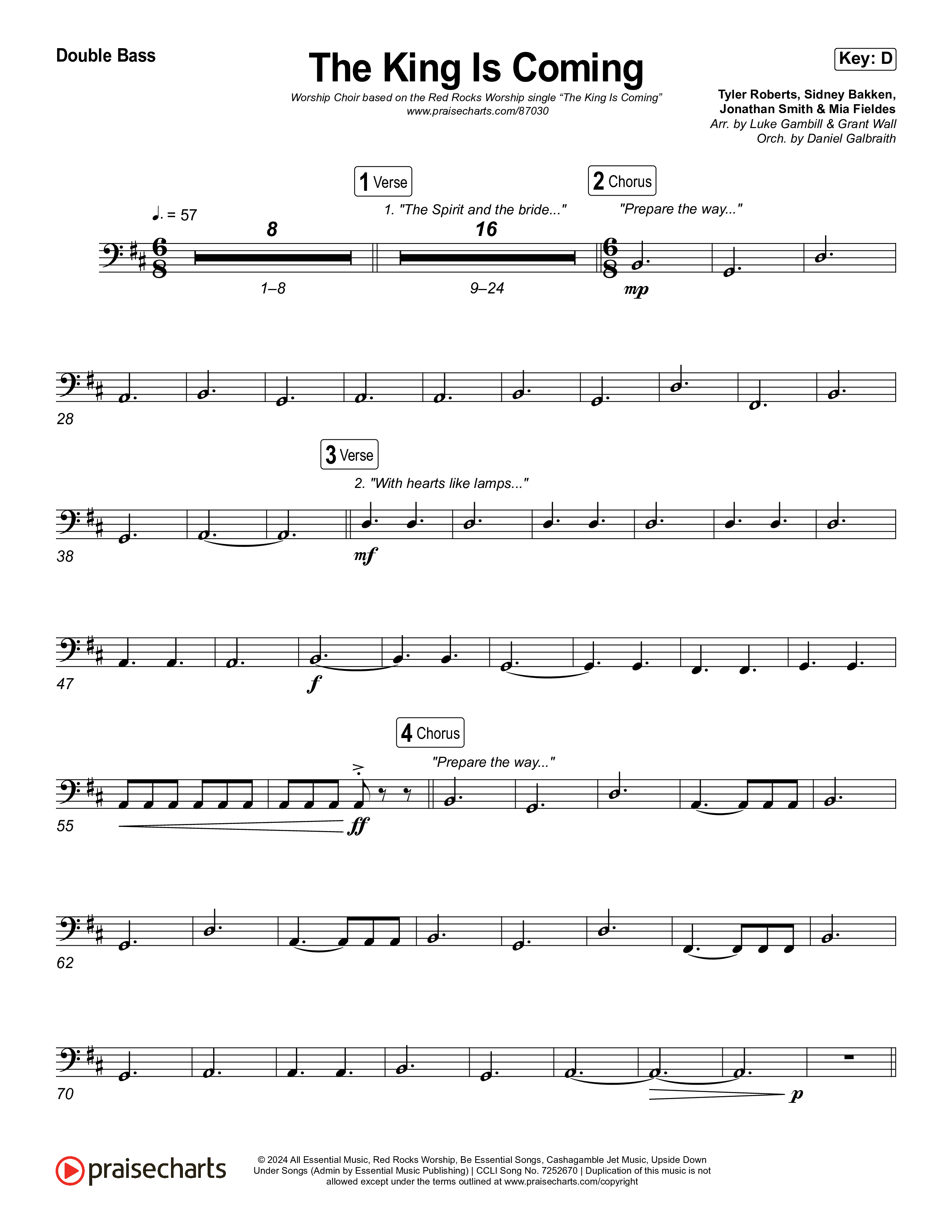 The King Is Coming (Worship Choir/SAB) Double Bass (Red Rocks Worship / Arr. Luke Gambill)