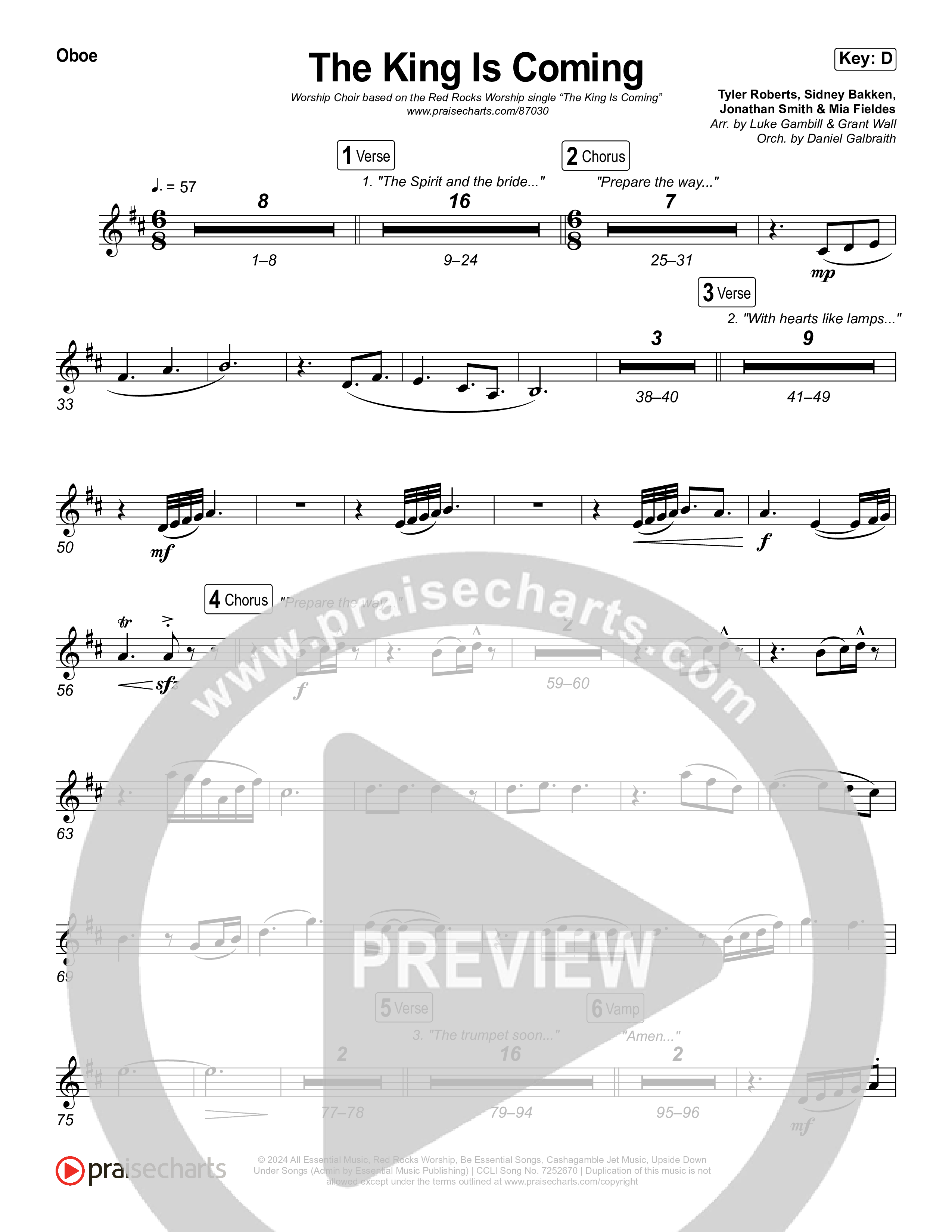 The King Is Coming (Worship Choir/SAB) Oboe (Red Rocks Worship / Arr. Luke Gambill)