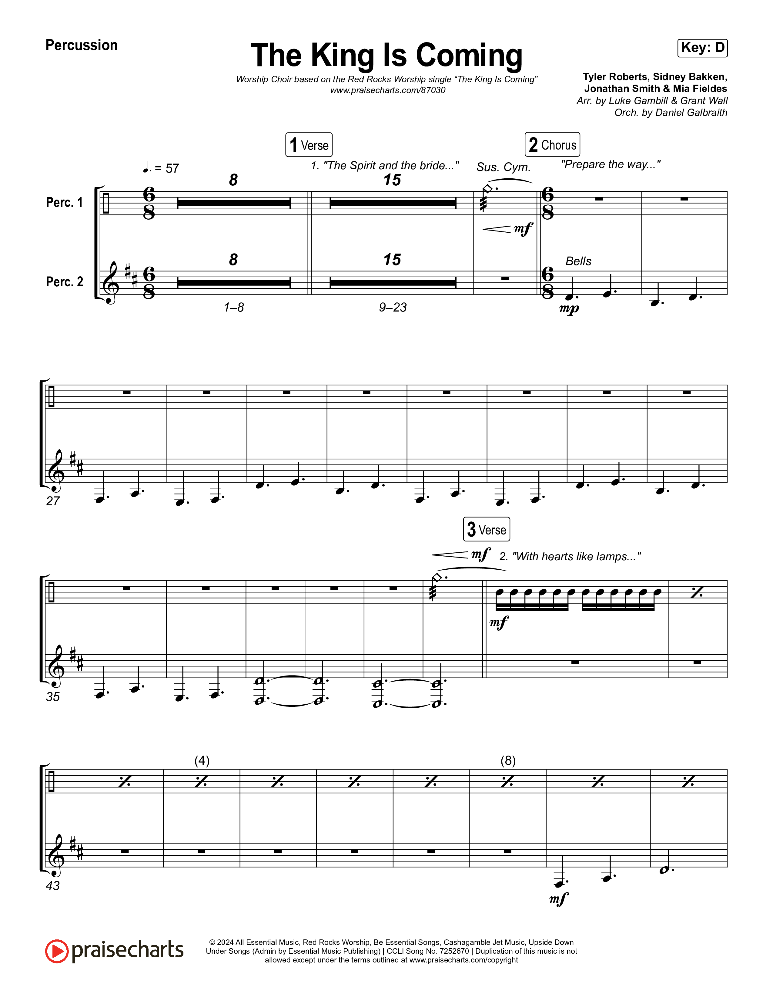 The King Is Coming (Worship Choir/SAB) Percussion (Red Rocks Worship / Arr. Luke Gambill)