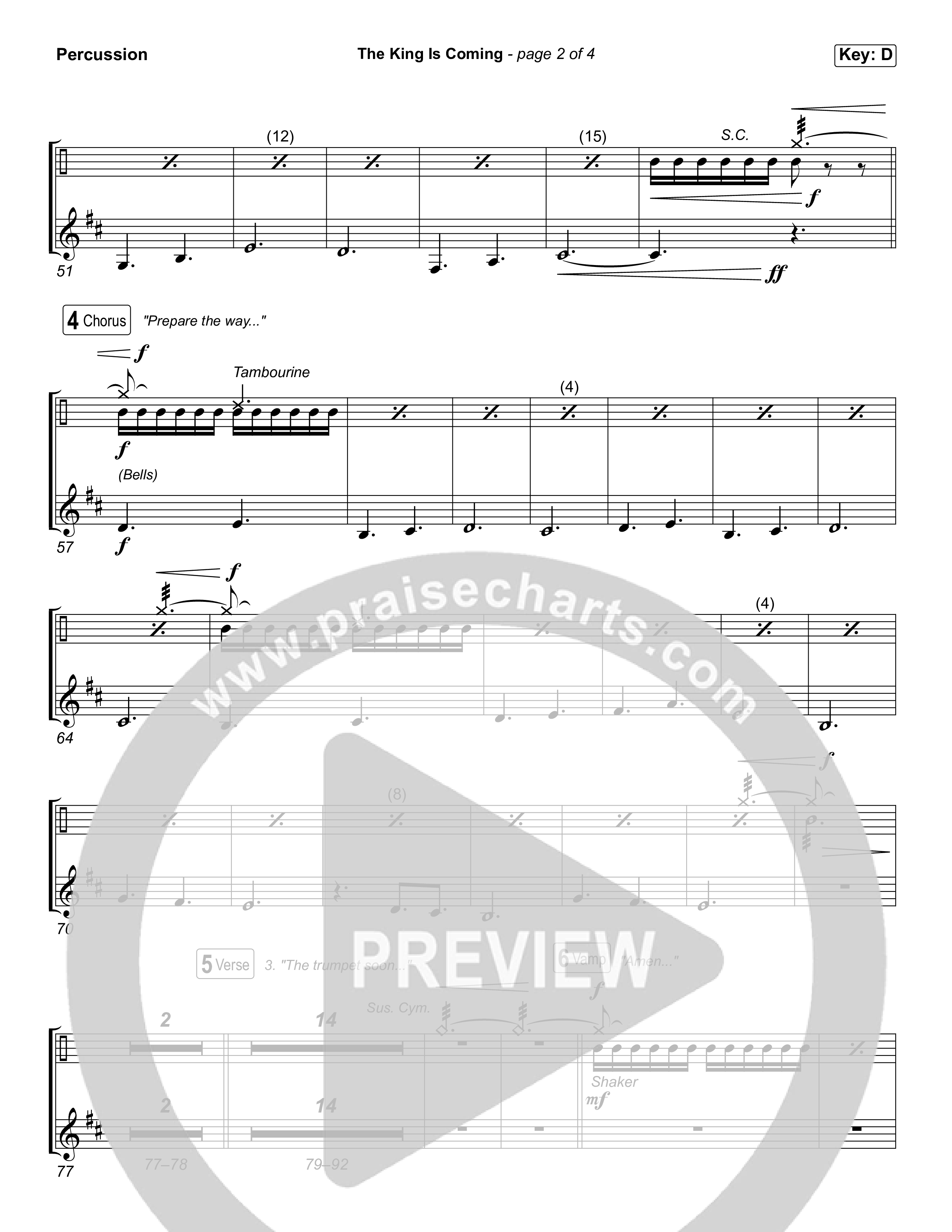 The King Is Coming (Worship Choir/SAB) Percussion (Red Rocks Worship / Arr. Luke Gambill)