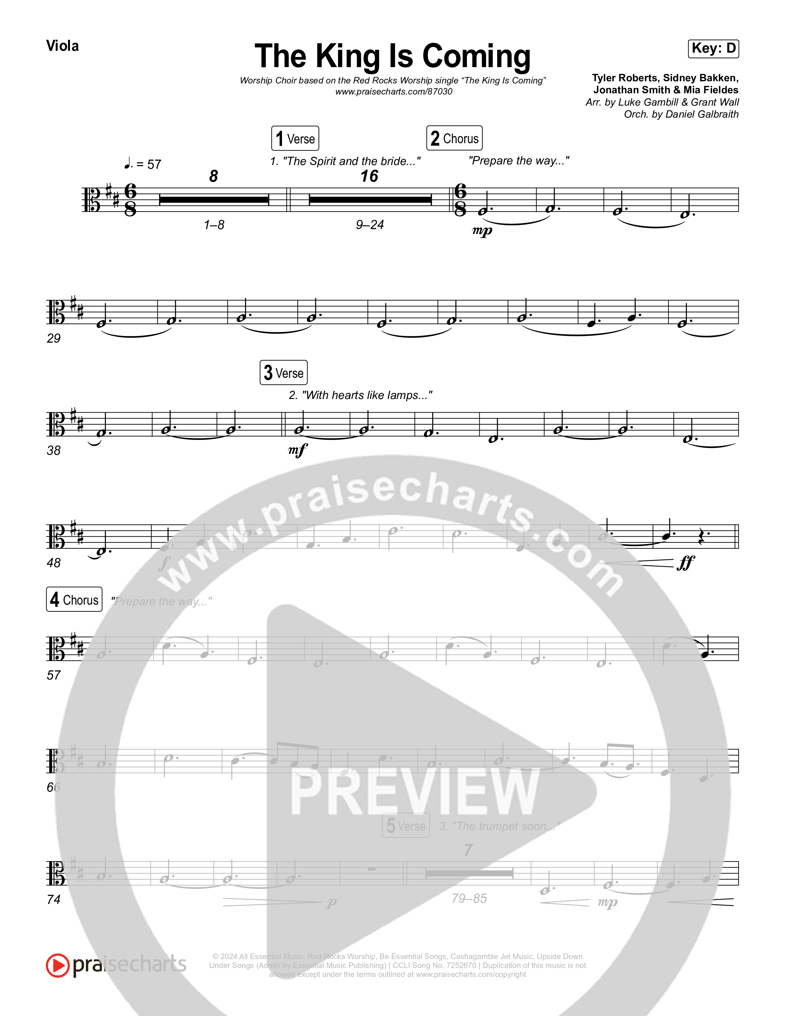 The King Is Coming (Worship Choir/SAB) Viola (Red Rocks Worship / Arr. Luke Gambill)