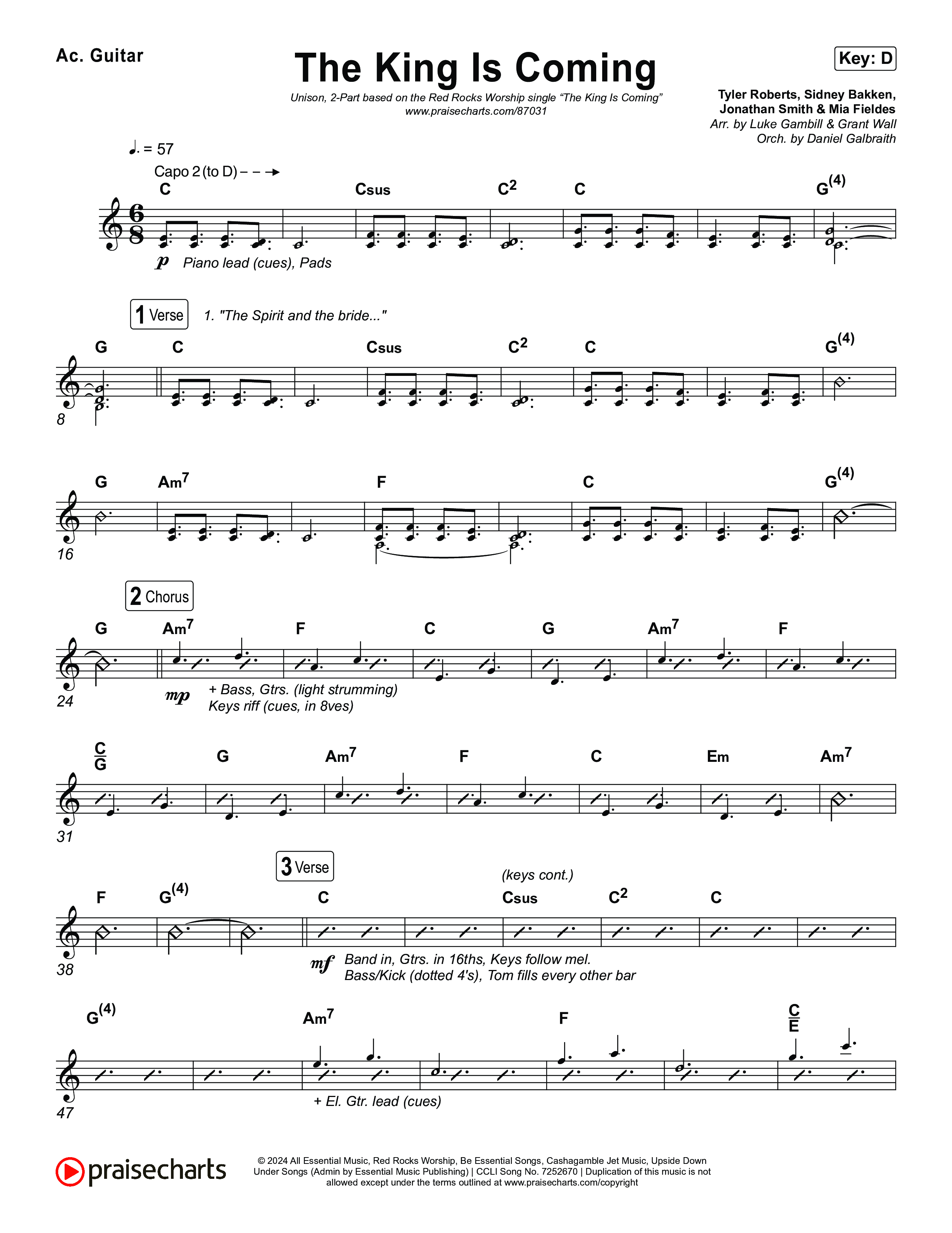 The King Is Coming (Unison/2-Part) Acoustic Guitar (Red Rocks Worship / Arr. Luke Gambill)