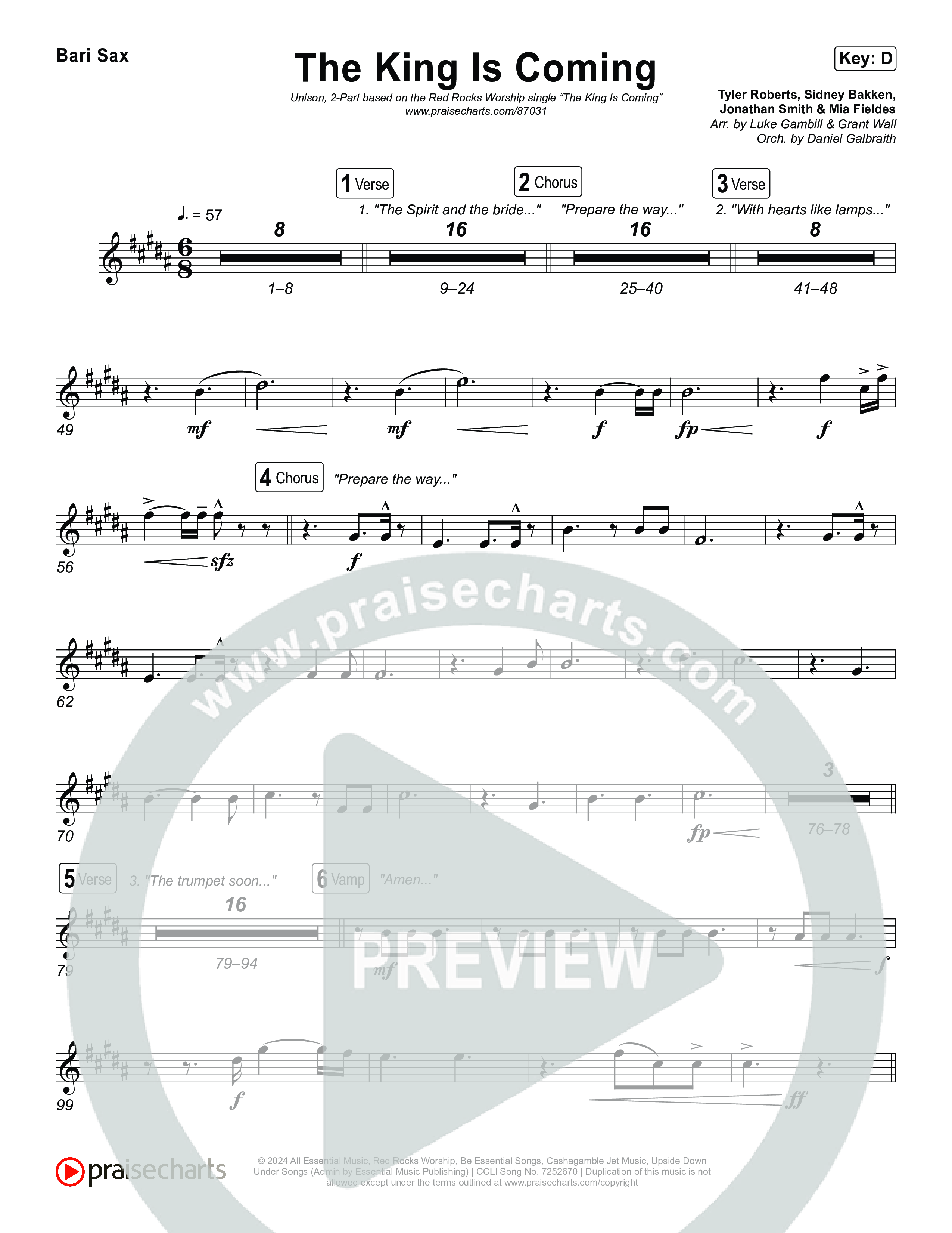 The King Is Coming (Unison/2-Part) Bari Sax (Red Rocks Worship / Arr. Luke Gambill)