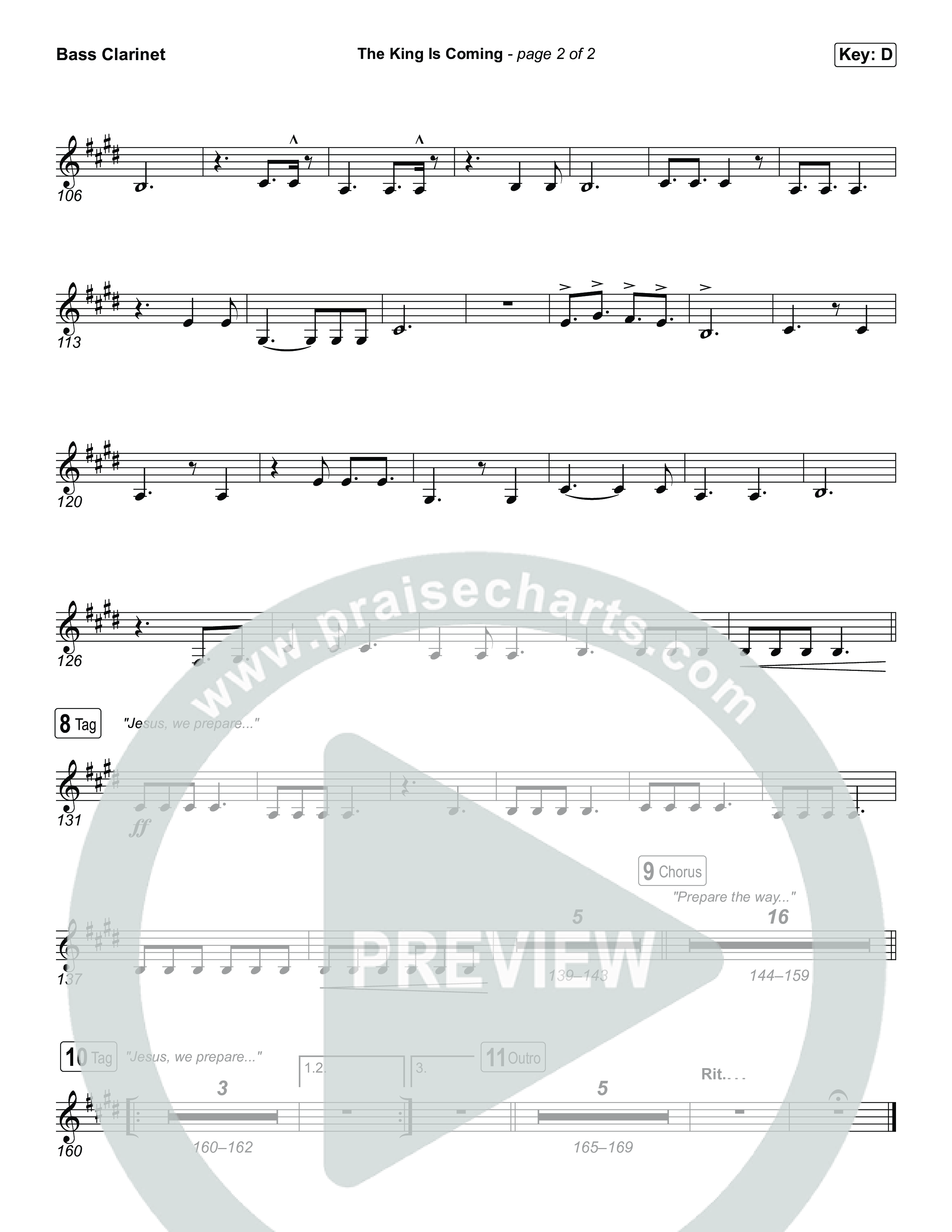 The King Is Coming (Unison/2-Part) Bass Clarinet (Red Rocks Worship / Arr. Luke Gambill)