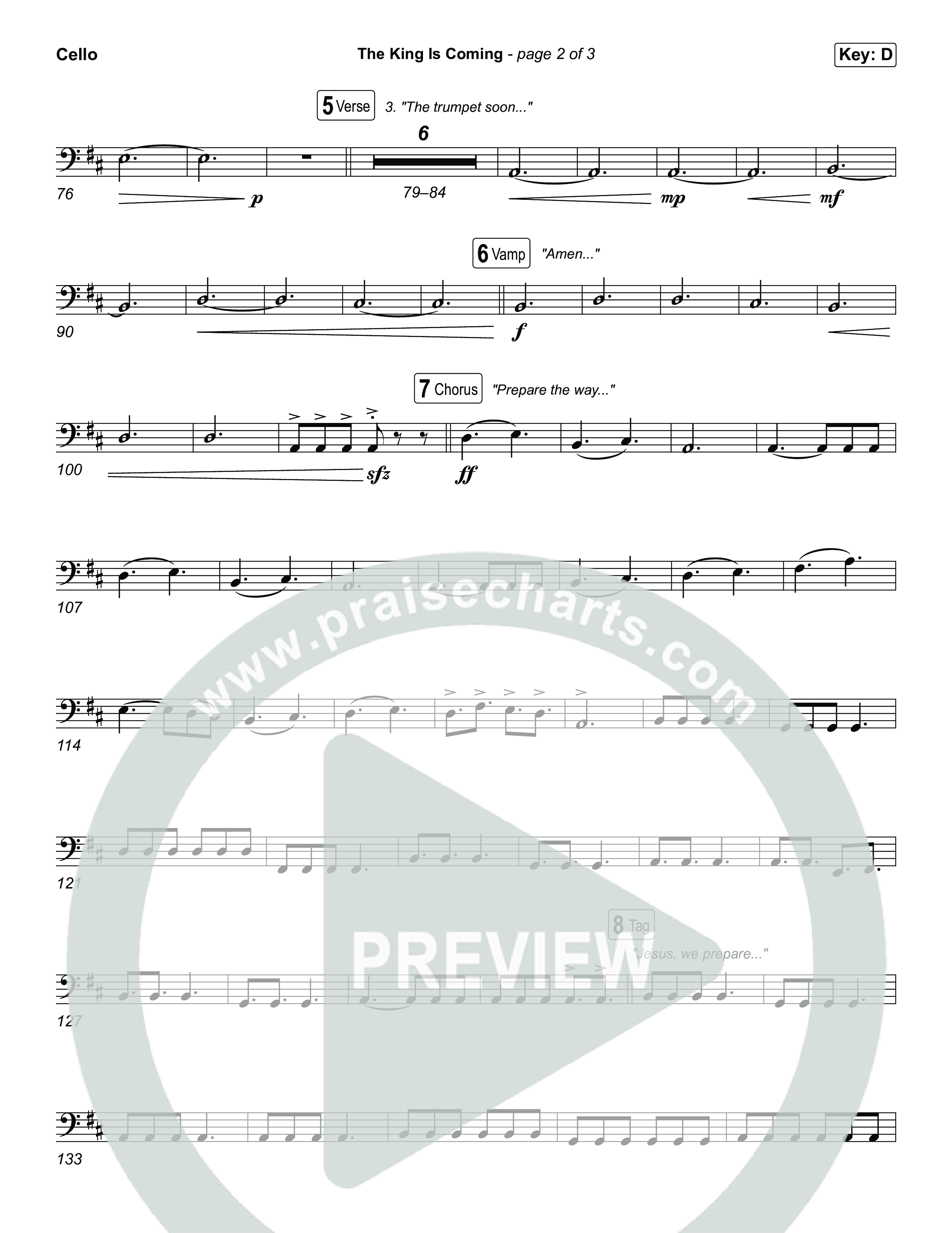 The King Is Coming (Unison/2-Part) Cello (Red Rocks Worship / Arr. Luke Gambill)