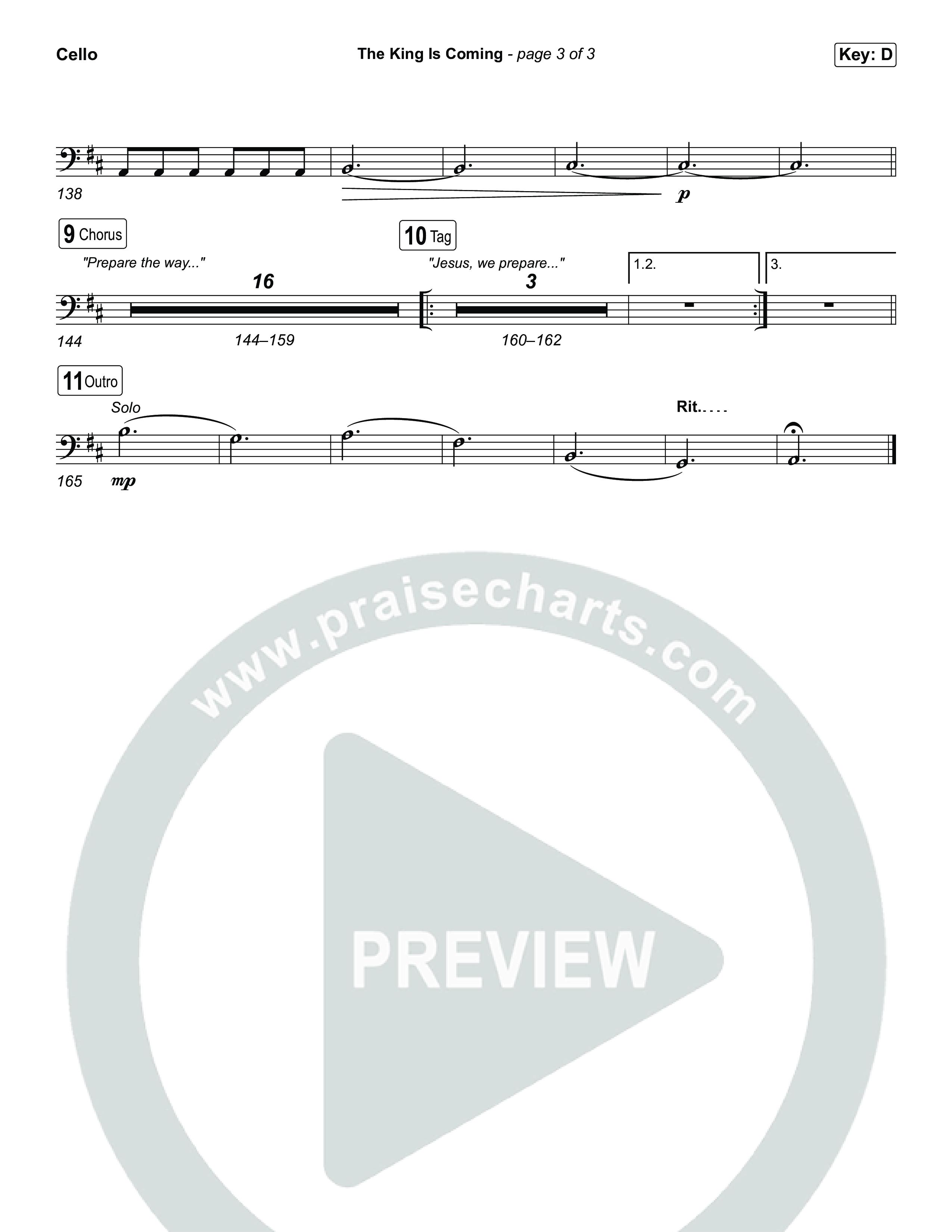 The King Is Coming (Unison/2-Part) Cello (Red Rocks Worship / Arr. Luke Gambill)