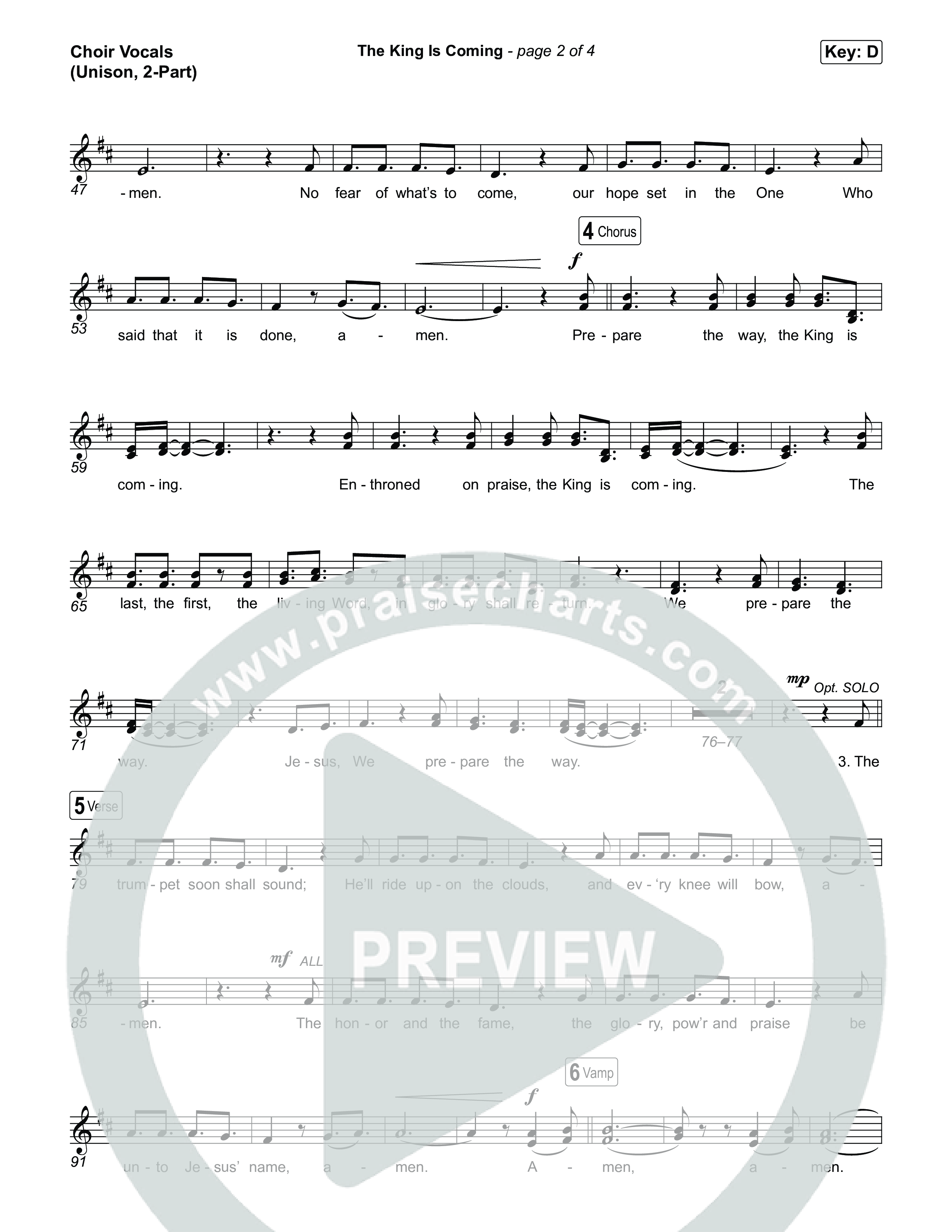 The King Is Coming (Unison/2-Part) Choir Vocals (Uni/2-Part) (Red Rocks Worship / Arr. Luke Gambill)