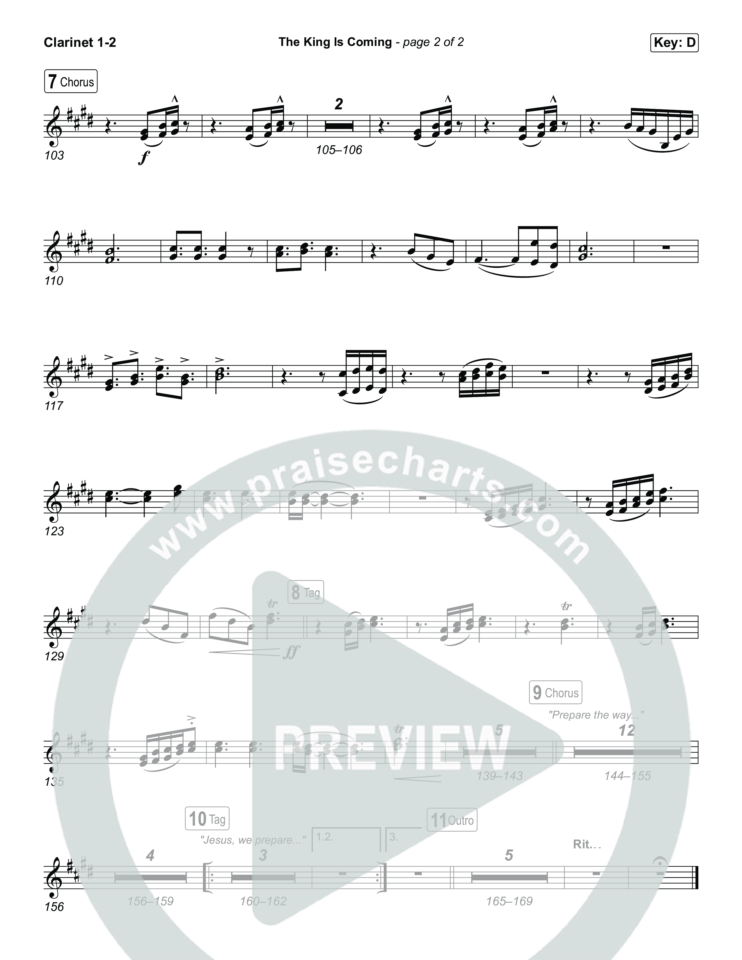 The King Is Coming (Unison/2-Part) Clarinet 1/2 (Red Rocks Worship / Arr. Luke Gambill)