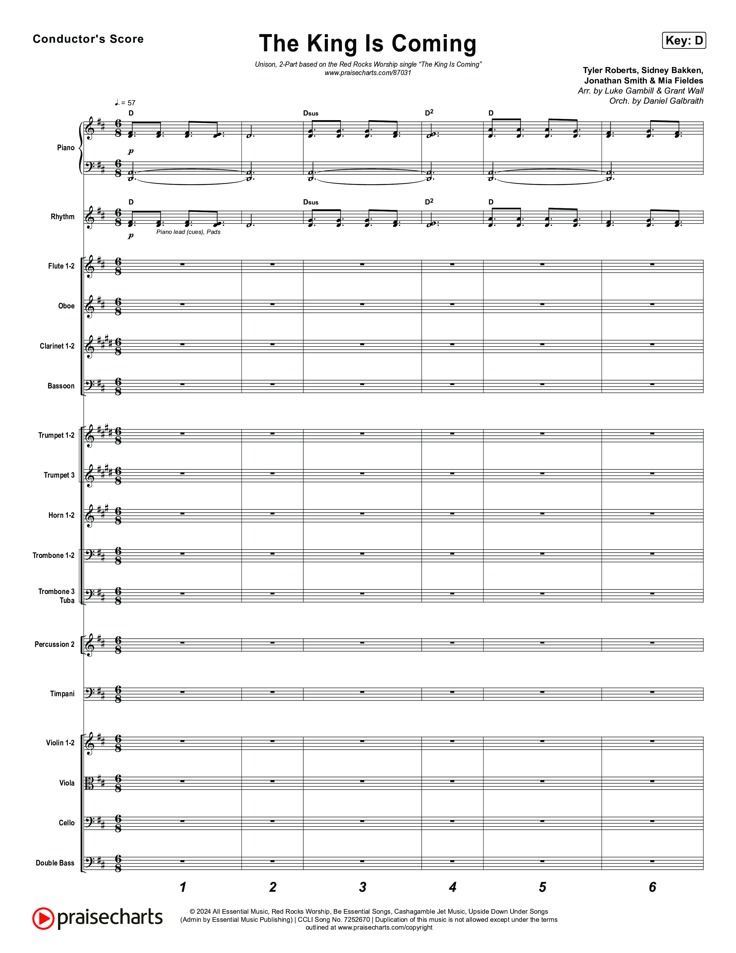 The King Is Coming (Unison/2-Part) Orchestration (Red Rocks Worship / Arr. Luke Gambill)