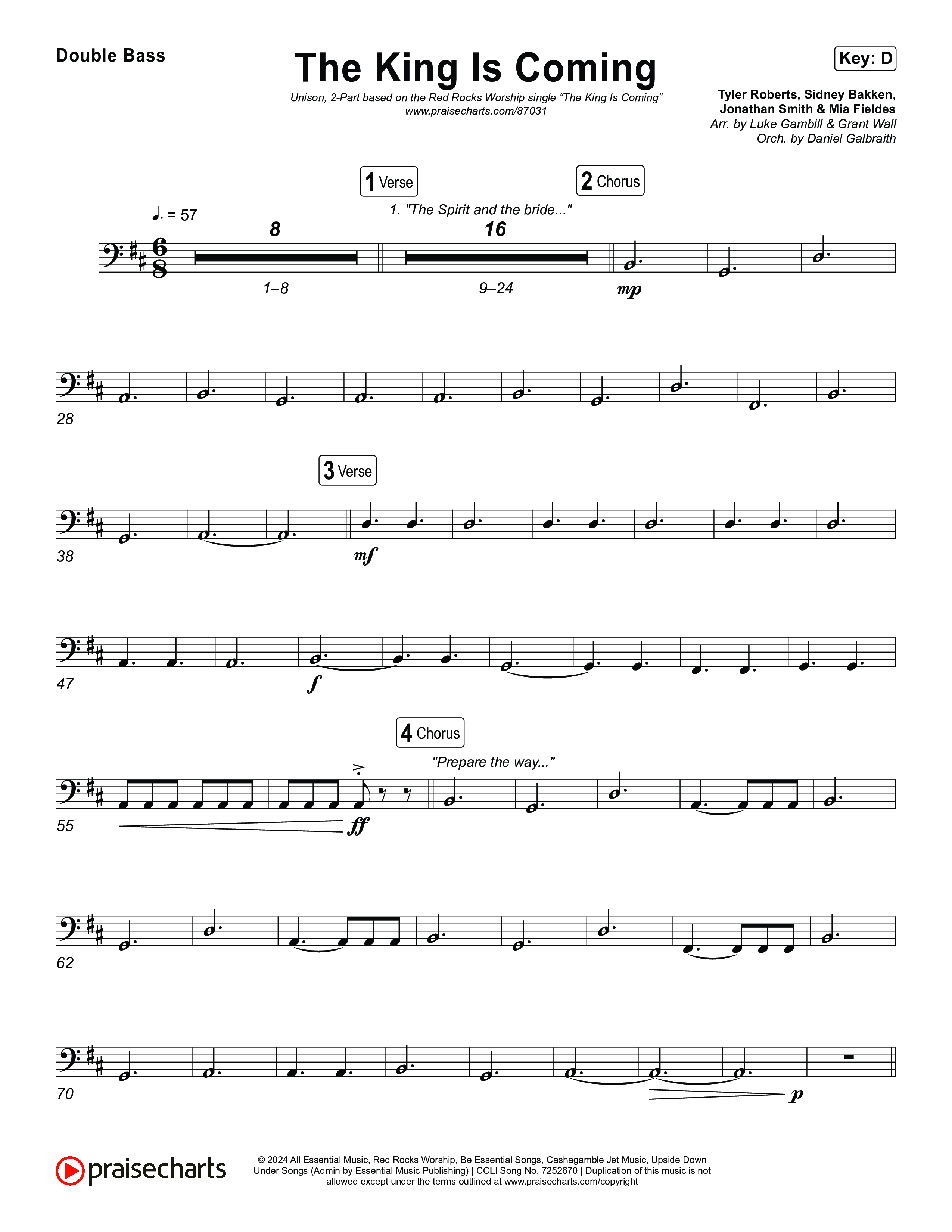 The King Is Coming (Unison/2-Part) Double Bass (Red Rocks Worship / Arr. Luke Gambill)