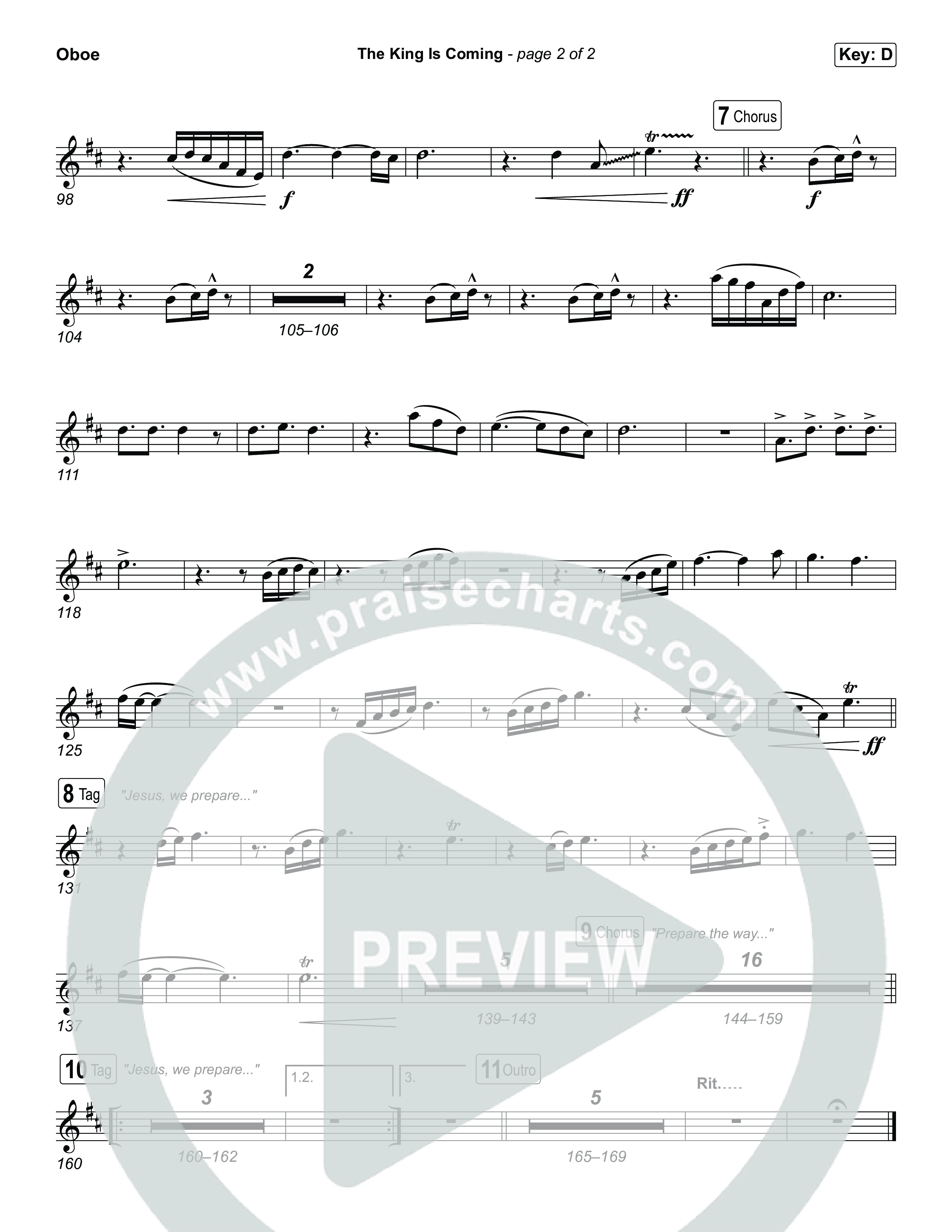 The King Is Coming (Unison/2-Part) Oboe (Red Rocks Worship / Arr. Luke Gambill)