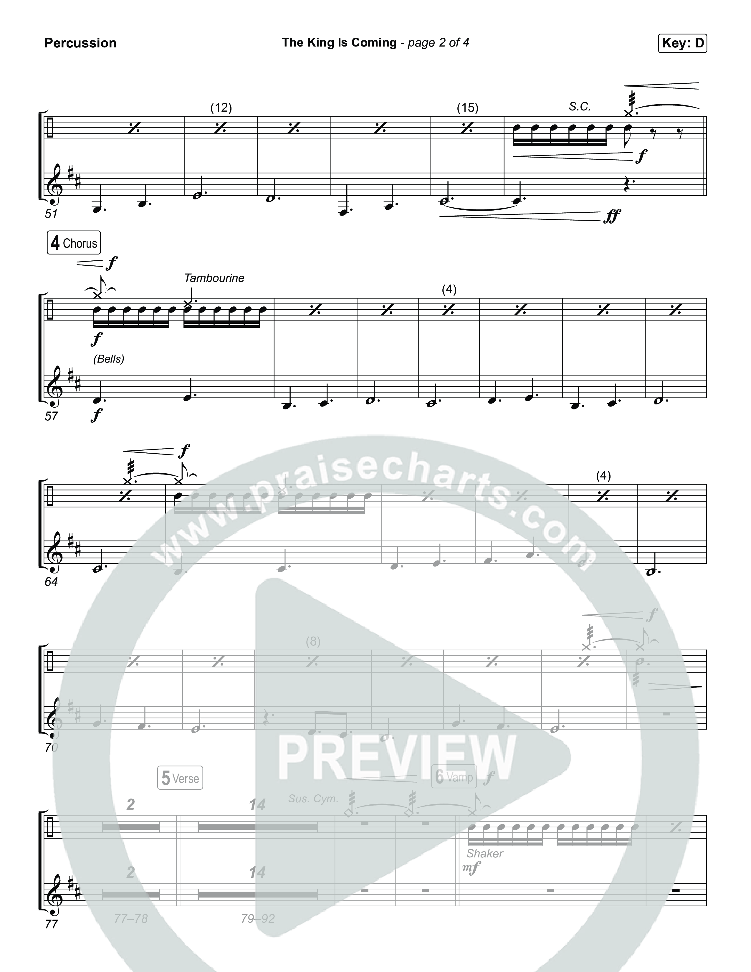 The King Is Coming (Unison/2-Part) Percussion (Red Rocks Worship / Arr. Luke Gambill)