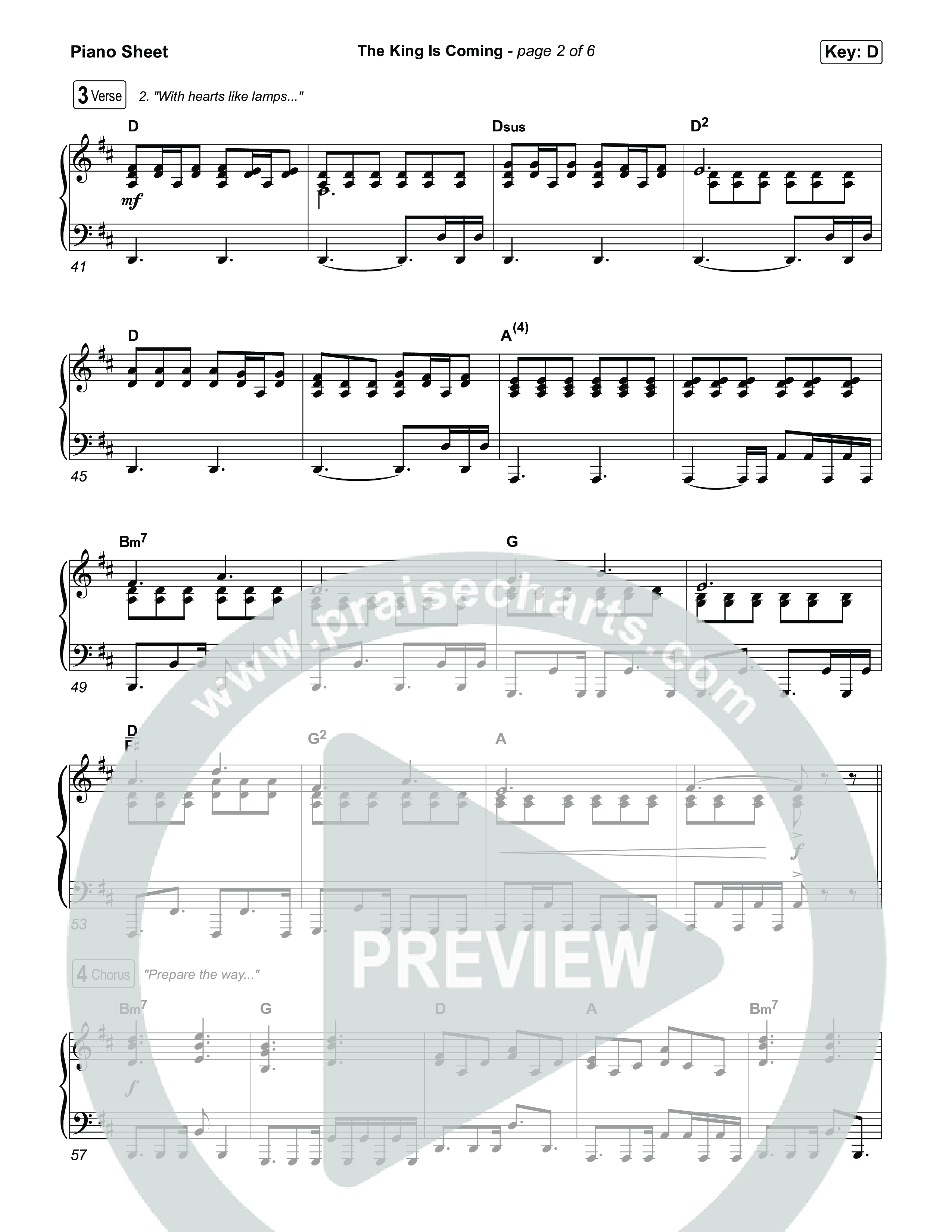 The King Is Coming (Unison/2-Part) Piano Sheet (Red Rocks Worship / Arr. Luke Gambill)