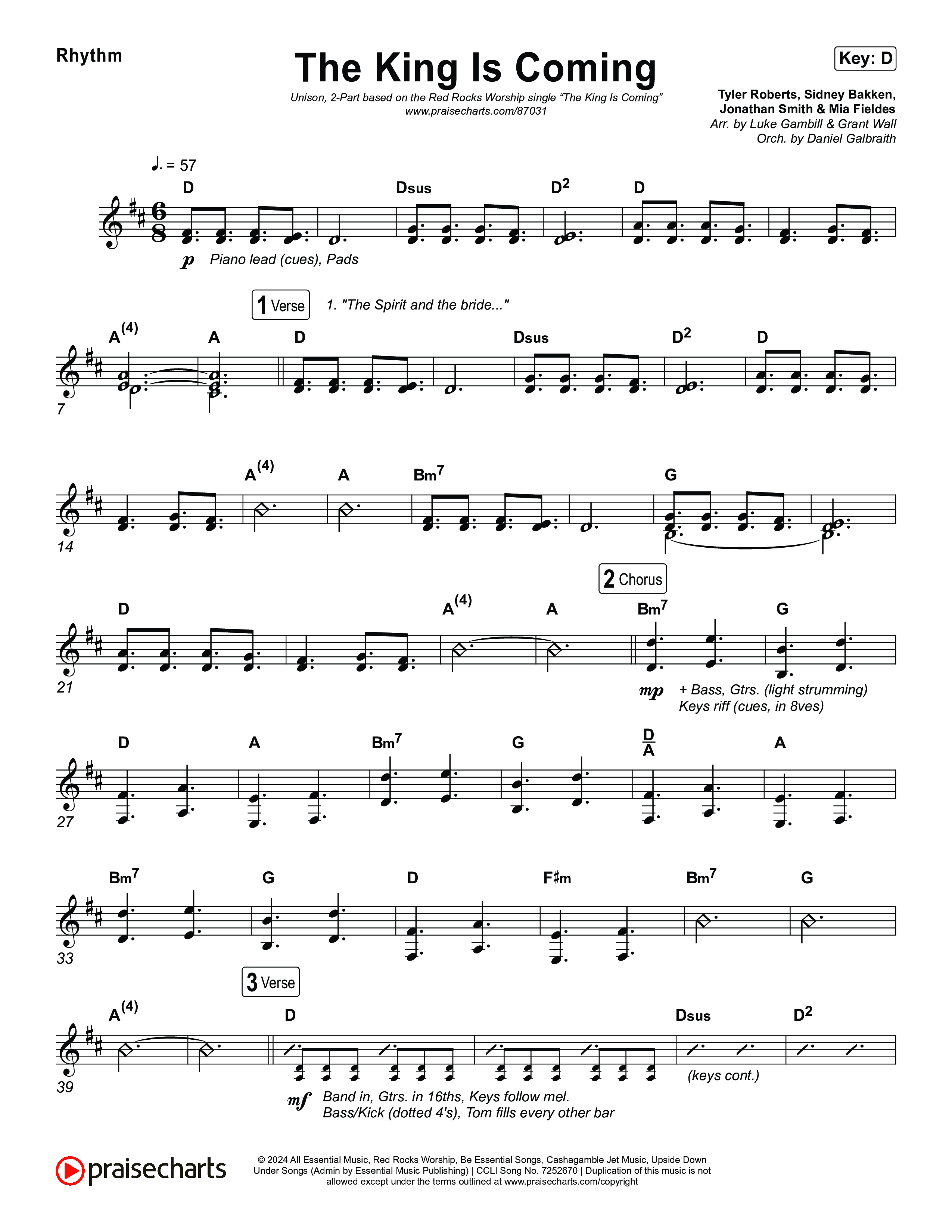 The King Is Coming (Unison/2-Part) Rhythm Chart (Red Rocks Worship / Arr. Luke Gambill)