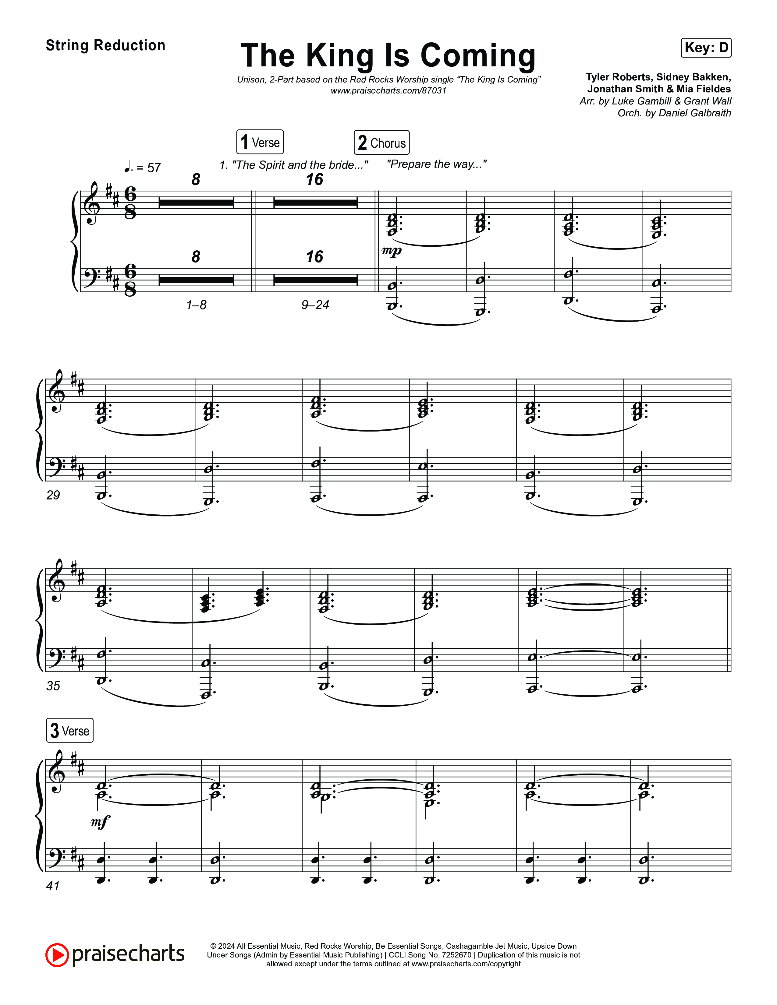 The King Is Coming (Unison/2-Part) String Reduction (Red Rocks Worship / Arr. Luke Gambill)