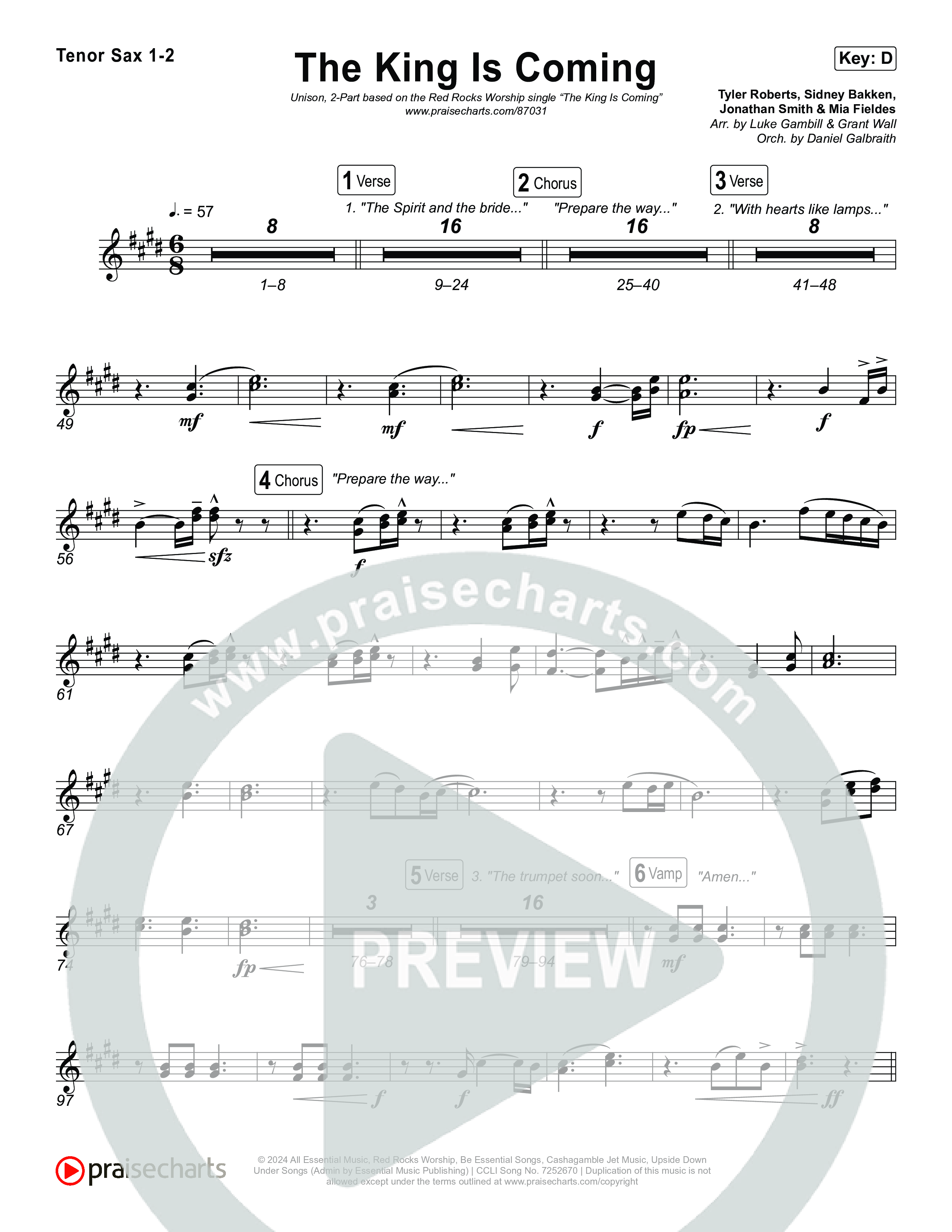 The King Is Coming (Unison/2-Part) Sax Pack (Red Rocks Worship / Arr. Luke Gambill)