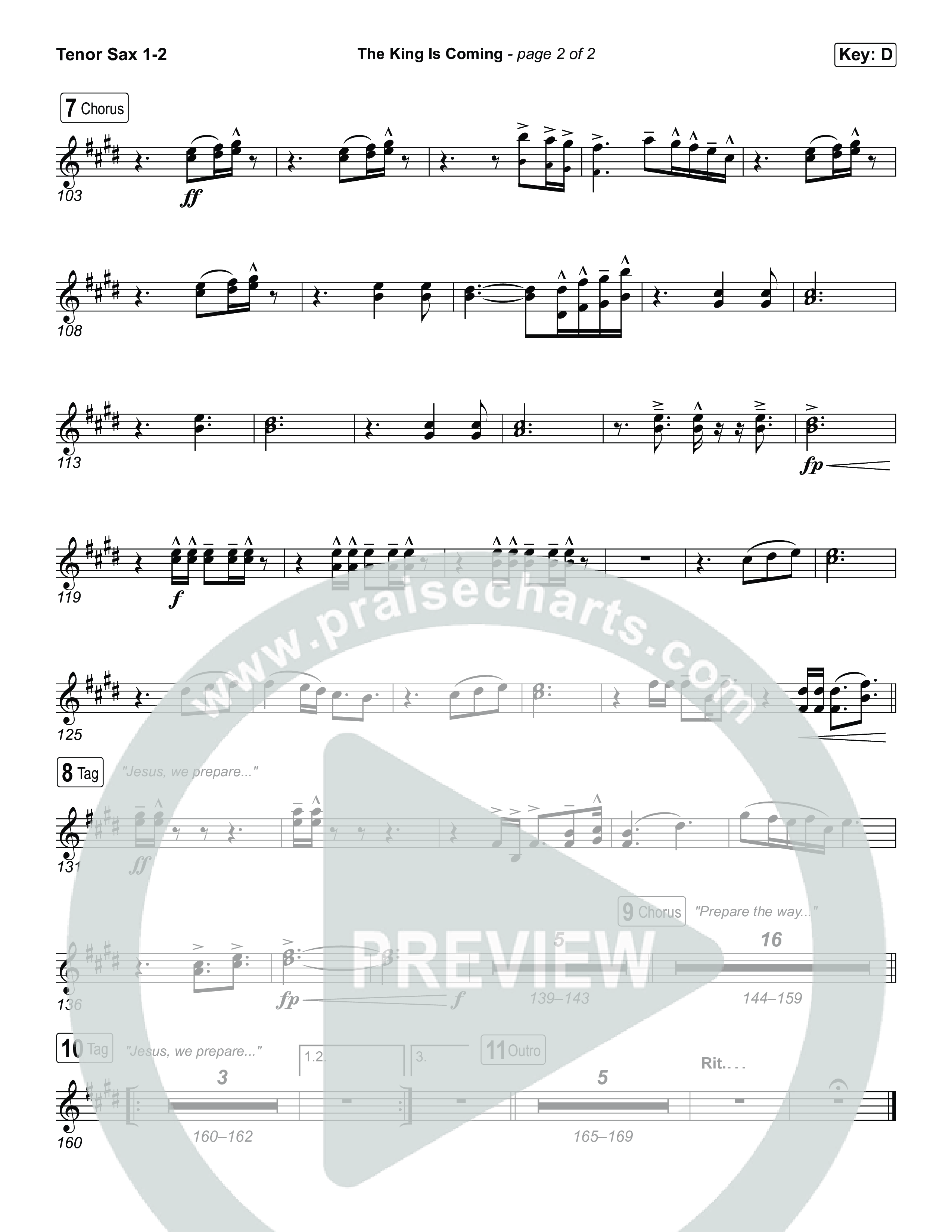 The King Is Coming (Unison/2-Part) Tenor Sax 1/2 (Red Rocks Worship / Arr. Luke Gambill)