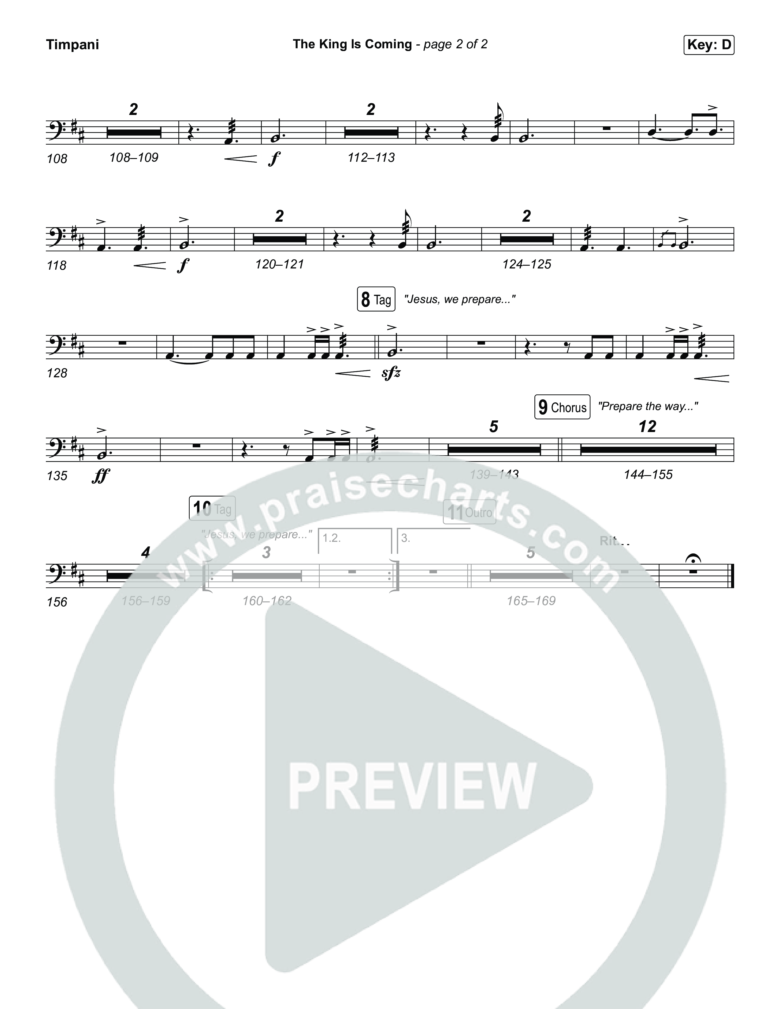 The King Is Coming (Unison/2-Part) Timpani (Red Rocks Worship / Arr. Luke Gambill)
