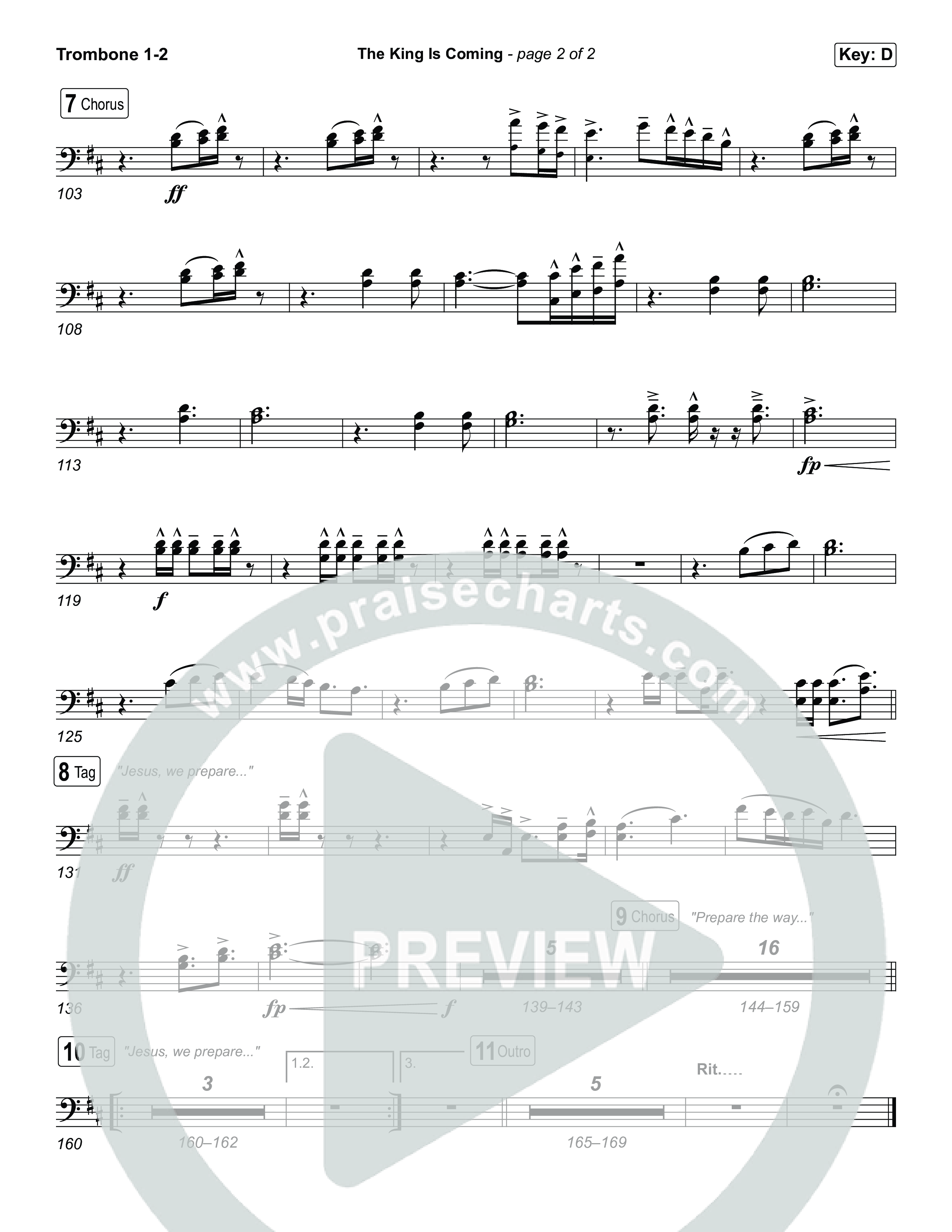 The King Is Coming (Unison/2-Part) Trombone 1/2 (Red Rocks Worship / Arr. Luke Gambill)