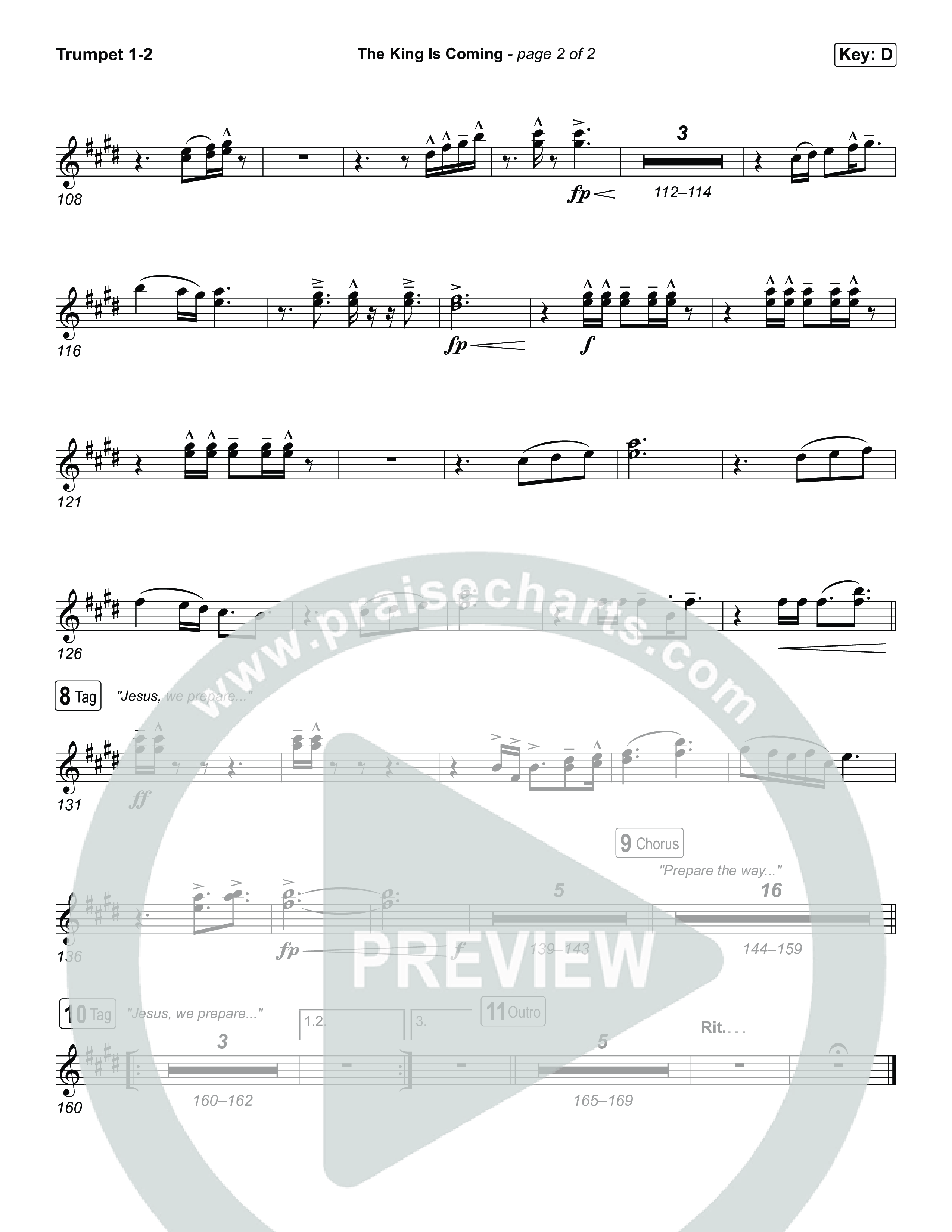 The King Is Coming (Unison/2-Part) Trumpet 1,2 (Red Rocks Worship / Arr. Luke Gambill)